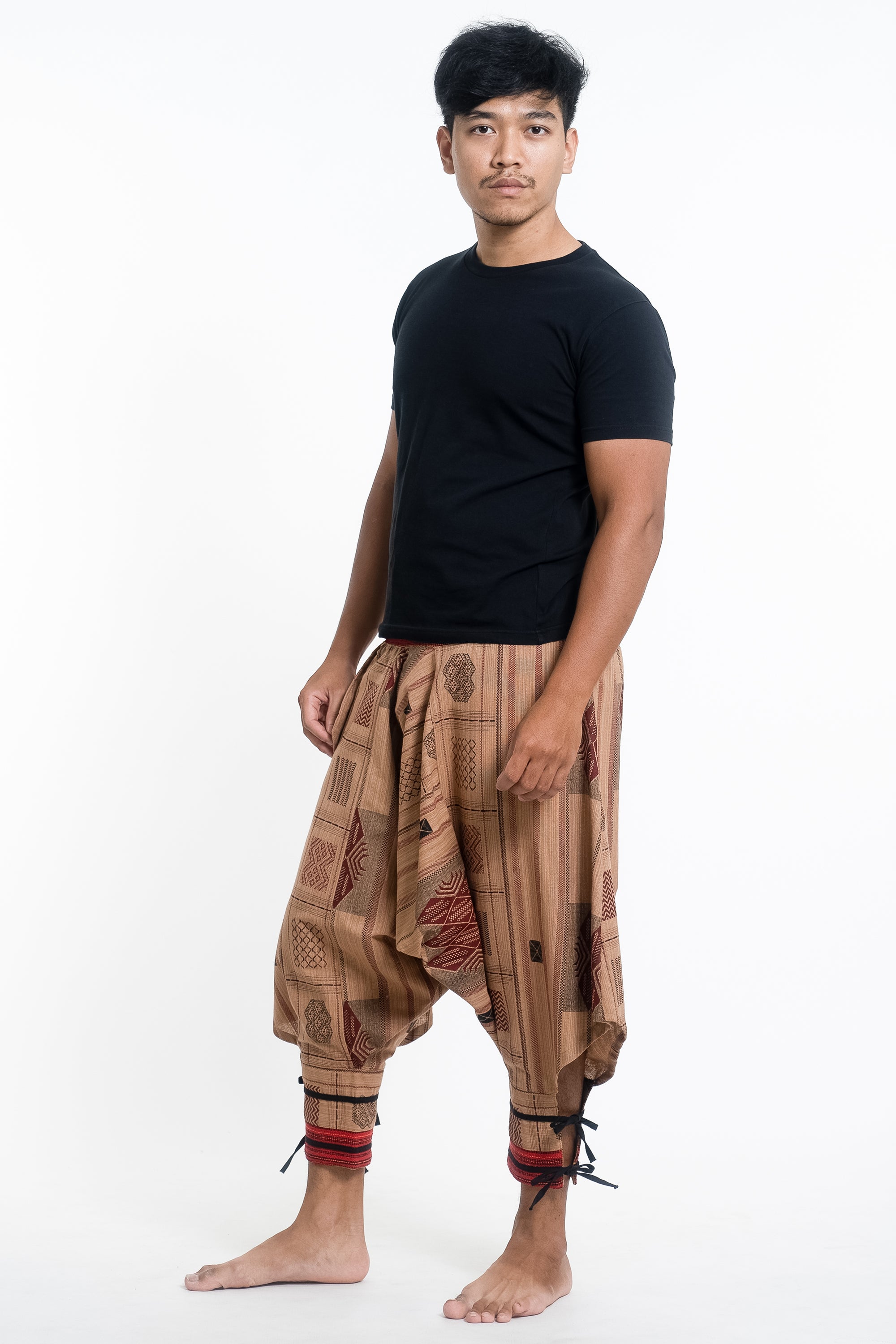 plak Hertog efficiënt Thai Hill Tribe Fabric Men's Harem Pants with Ankle Straps in Beige