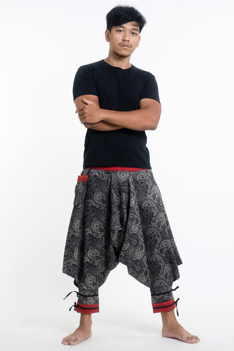 Paisley Thai Hill Tribe Fabric Men's Harem Pants with Ankle Straps