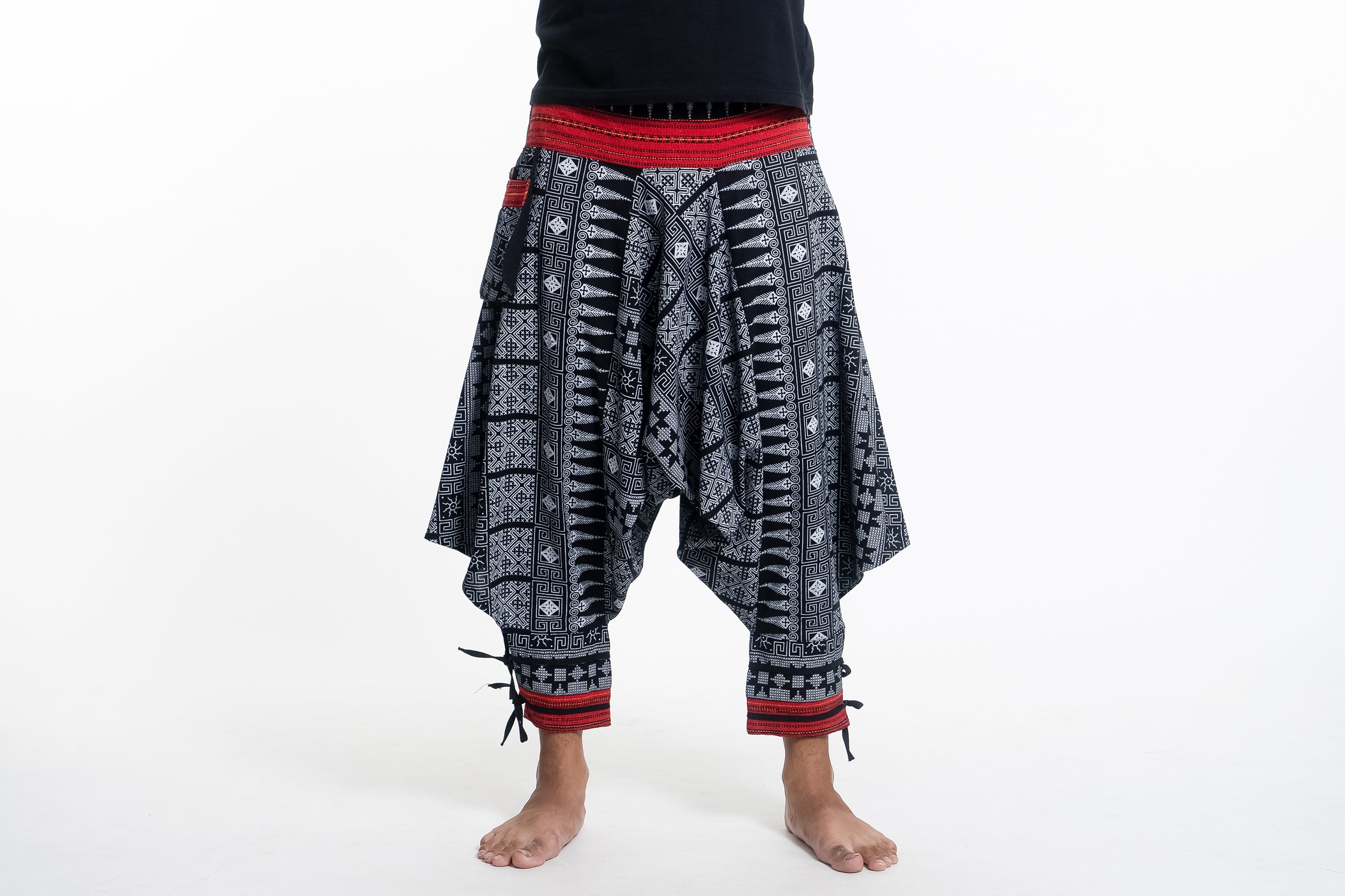 Black Baggy Pocket Linen Harem Pants - Şaman Butik