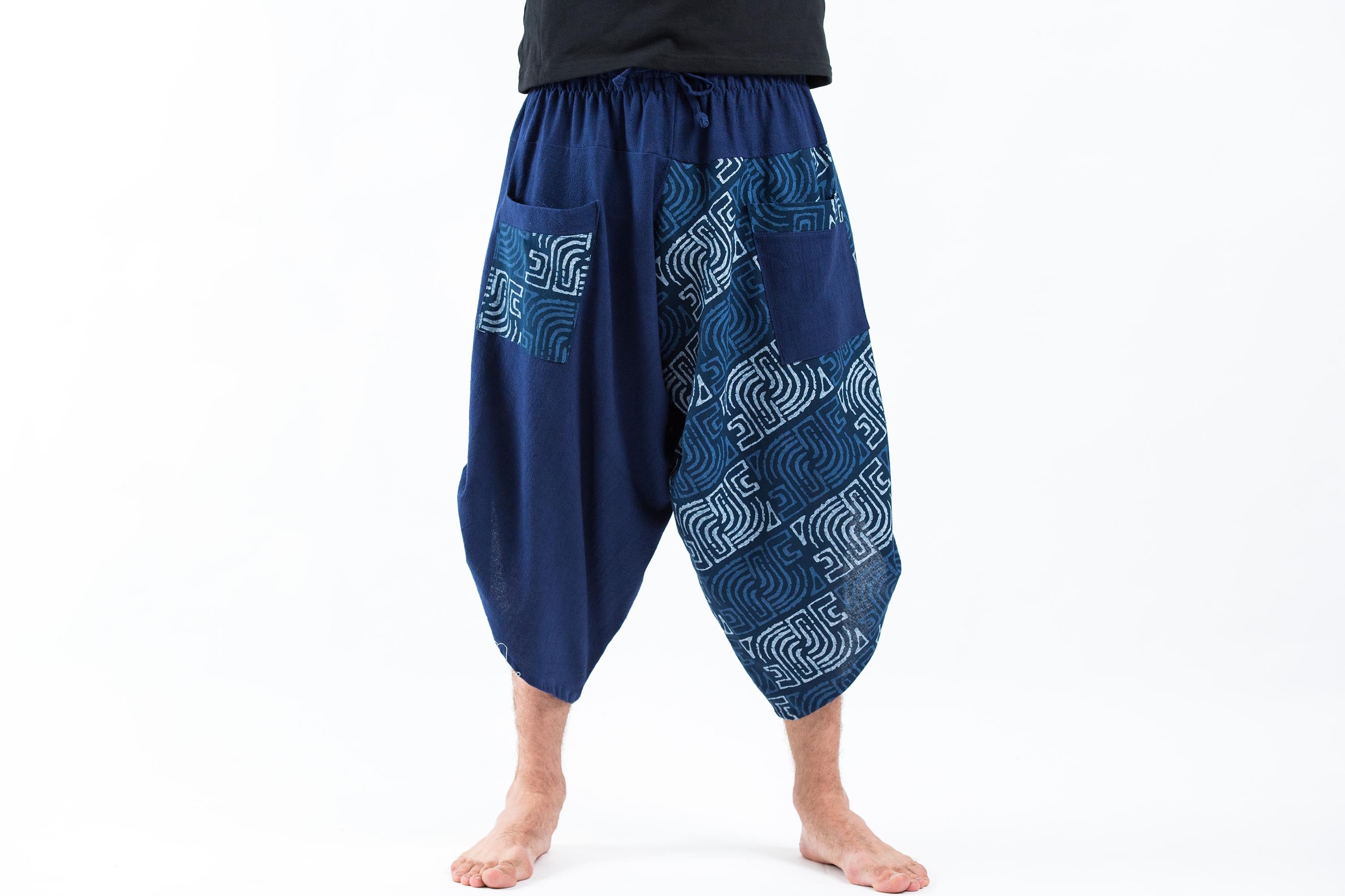 Two Tone Maze Prints Men's Three Quarter Pants in Blue