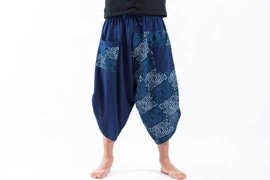 Two Tone Maze Prints Men's Three Quarter Pants in Blue – Harem Pants