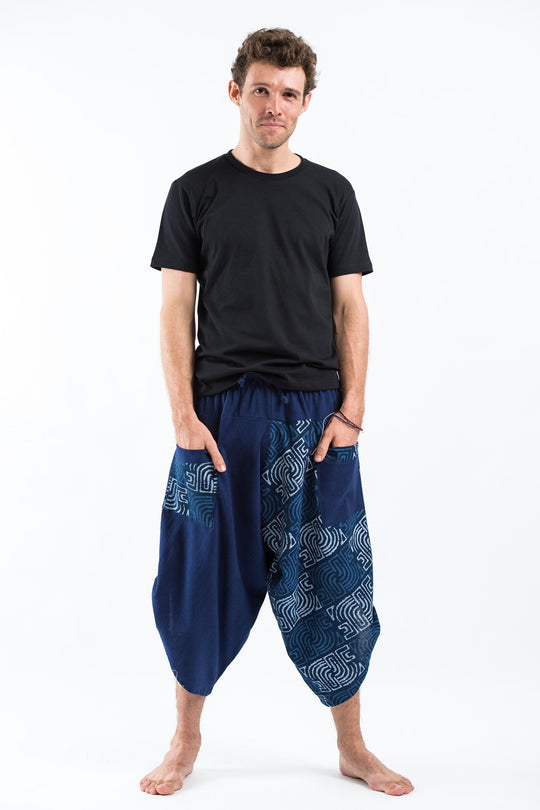 Two Tone Maze Prints Men's Three Quarter Pants in Blue