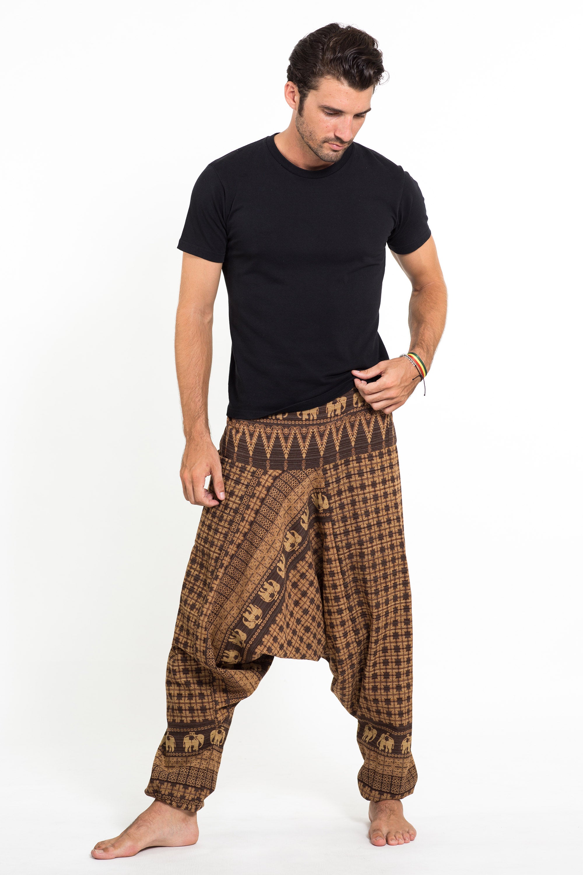 Hill Tribe Elephant Men's Elephant Pants in Brown