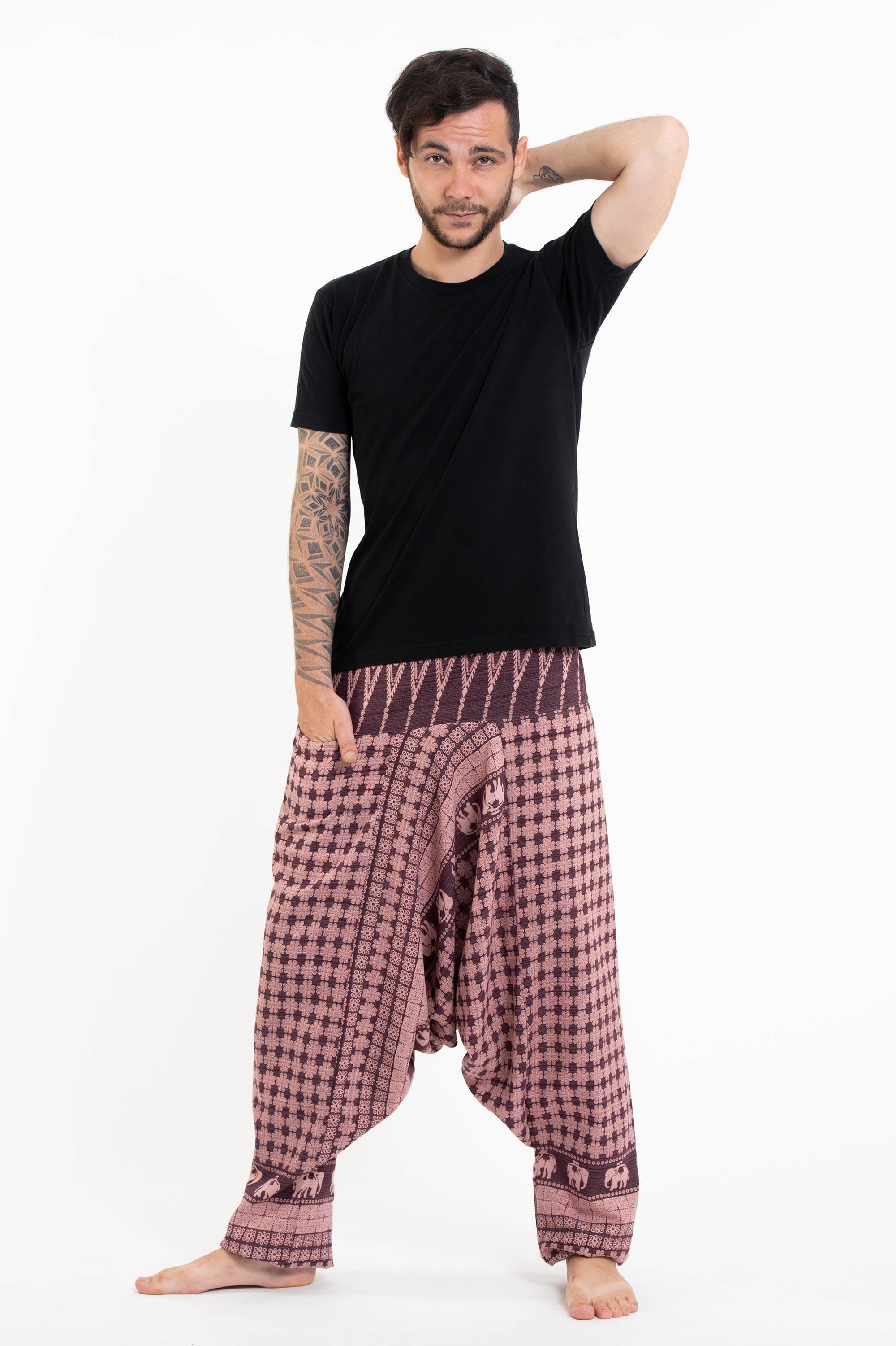 Hill Tribe Elephant Men's Elephant Pants in Mauve