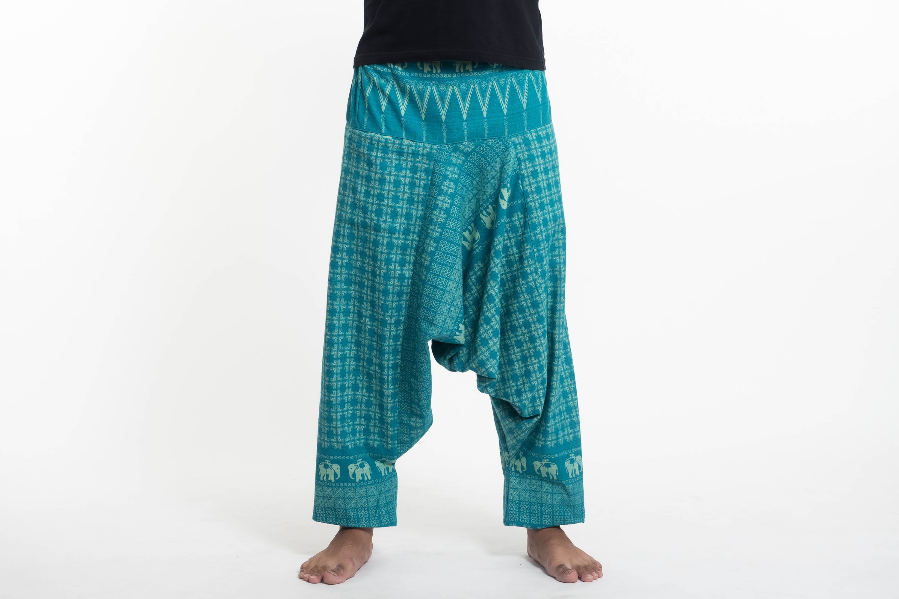 Hill Tribe Elephant Men's Elephant Pants in Turquoise