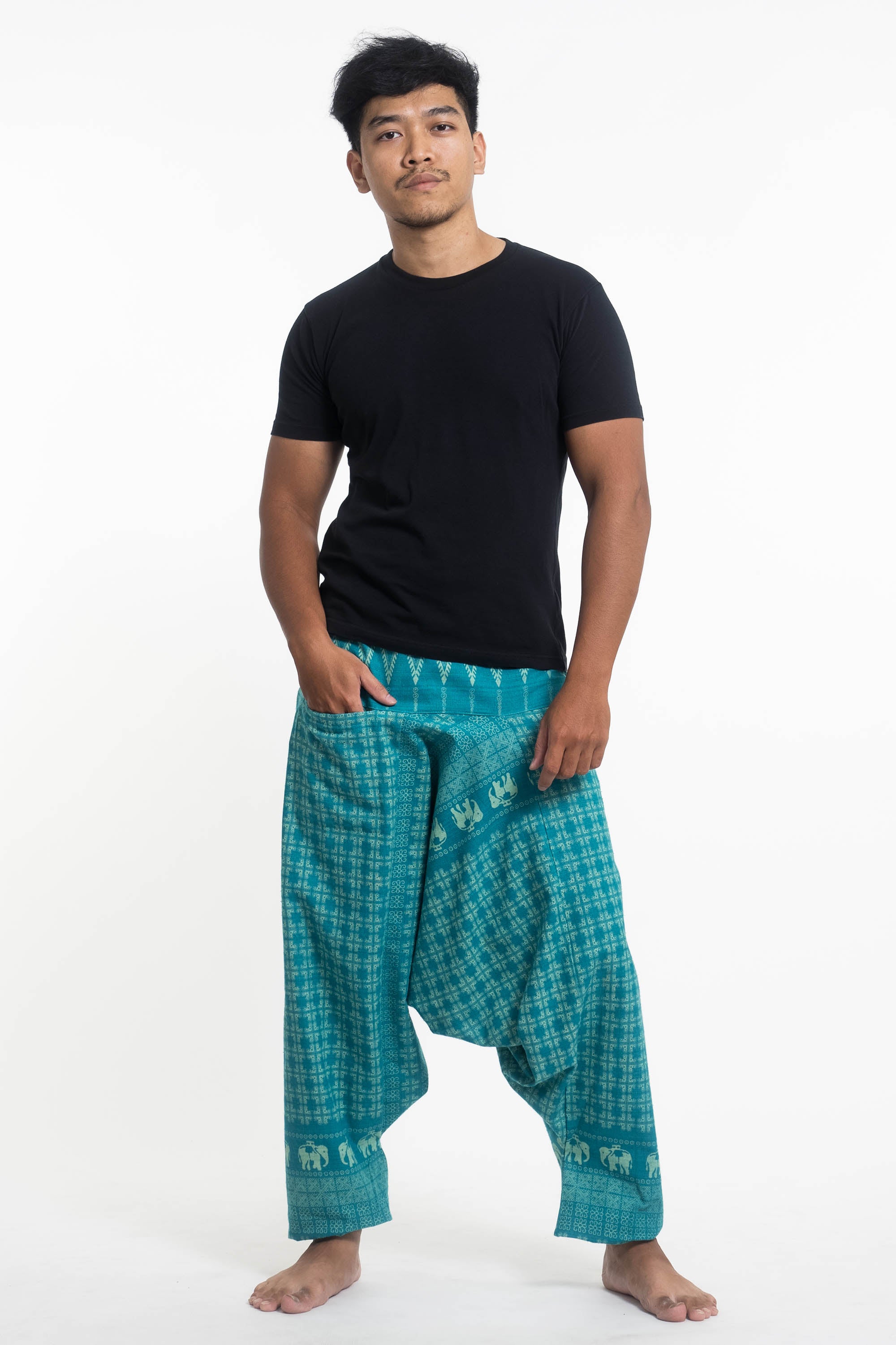 Hill Tribe Elephant Men's Elephant Pants in Turquoise
