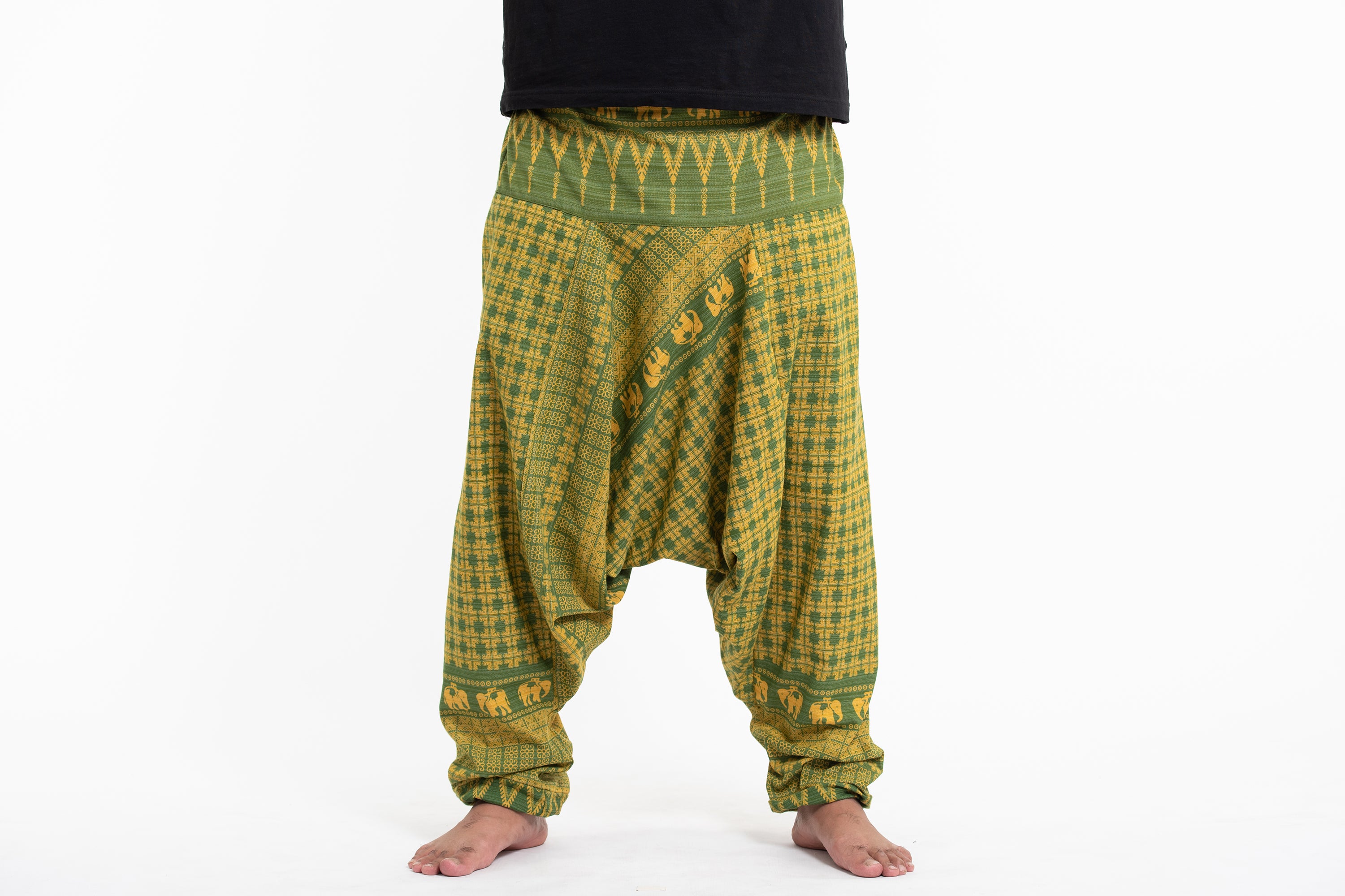 Plus Size Hill Tribe Elephant Men's Elephant Pants in Green