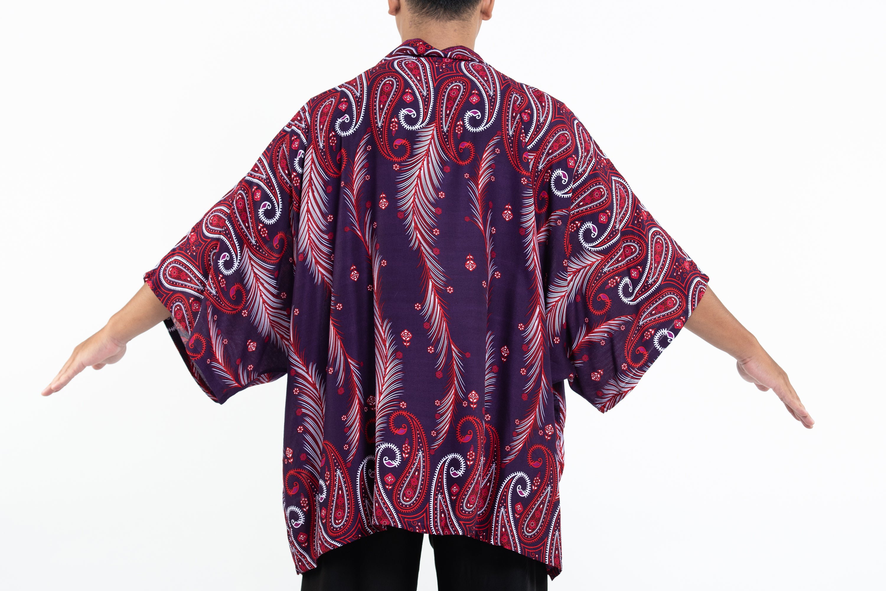 Paisley Feathers Kimono Cardigan in Purple
