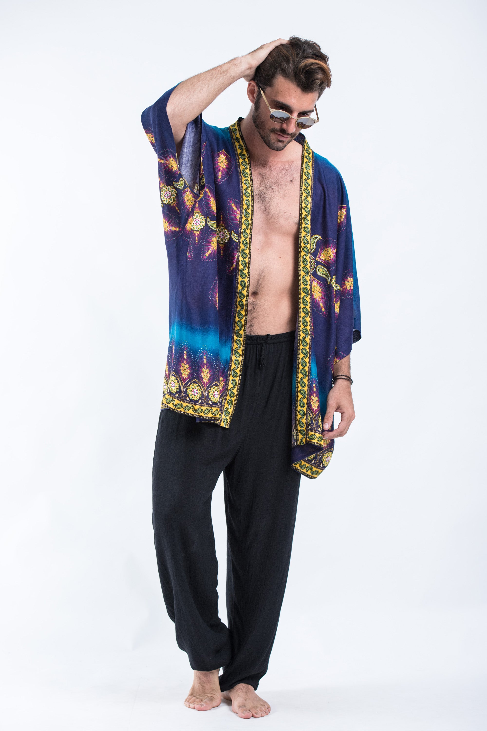 Paisley Stars Kimono Cardigan in Blue – Harem Pants