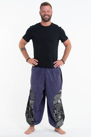 Stone Washed Patchwork Men Unisex Pants in Blue