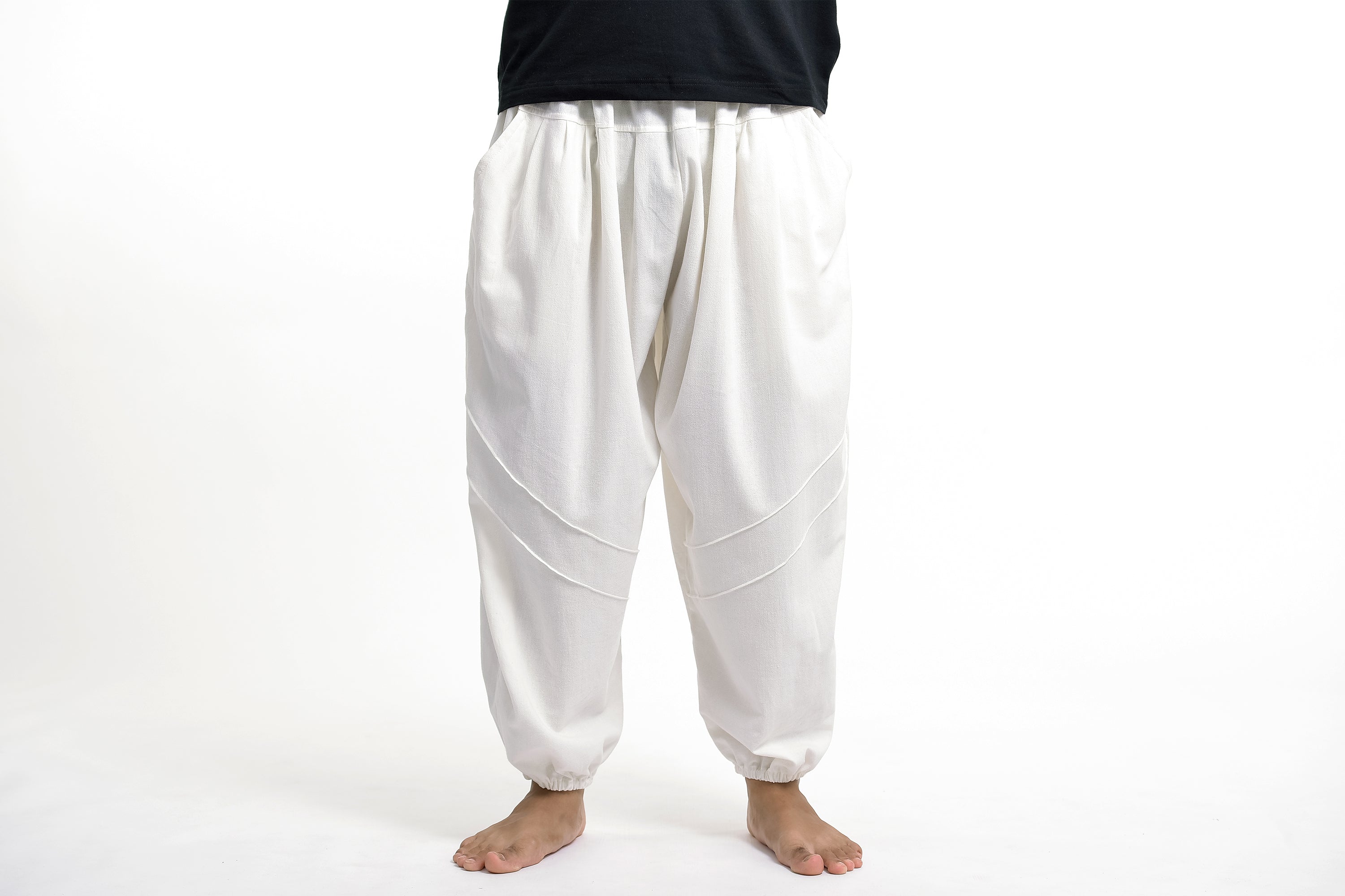 Harem Pants White, Big and Tall Pants Men, Double Gauze Cotton Trousers,  High Waist Baggy Pants, Haremshose Herren 