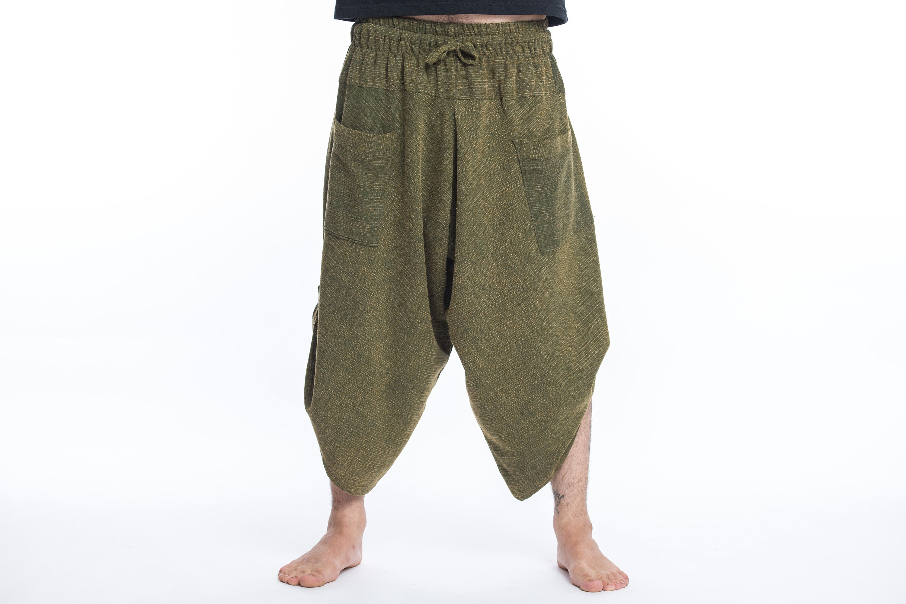 Stone Washed Large Pockets Men's Harem Pants in Green