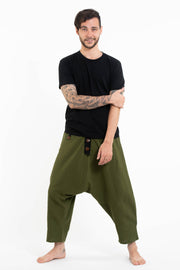 Cotton Men's Harem Pants with Faux Buttons in Green