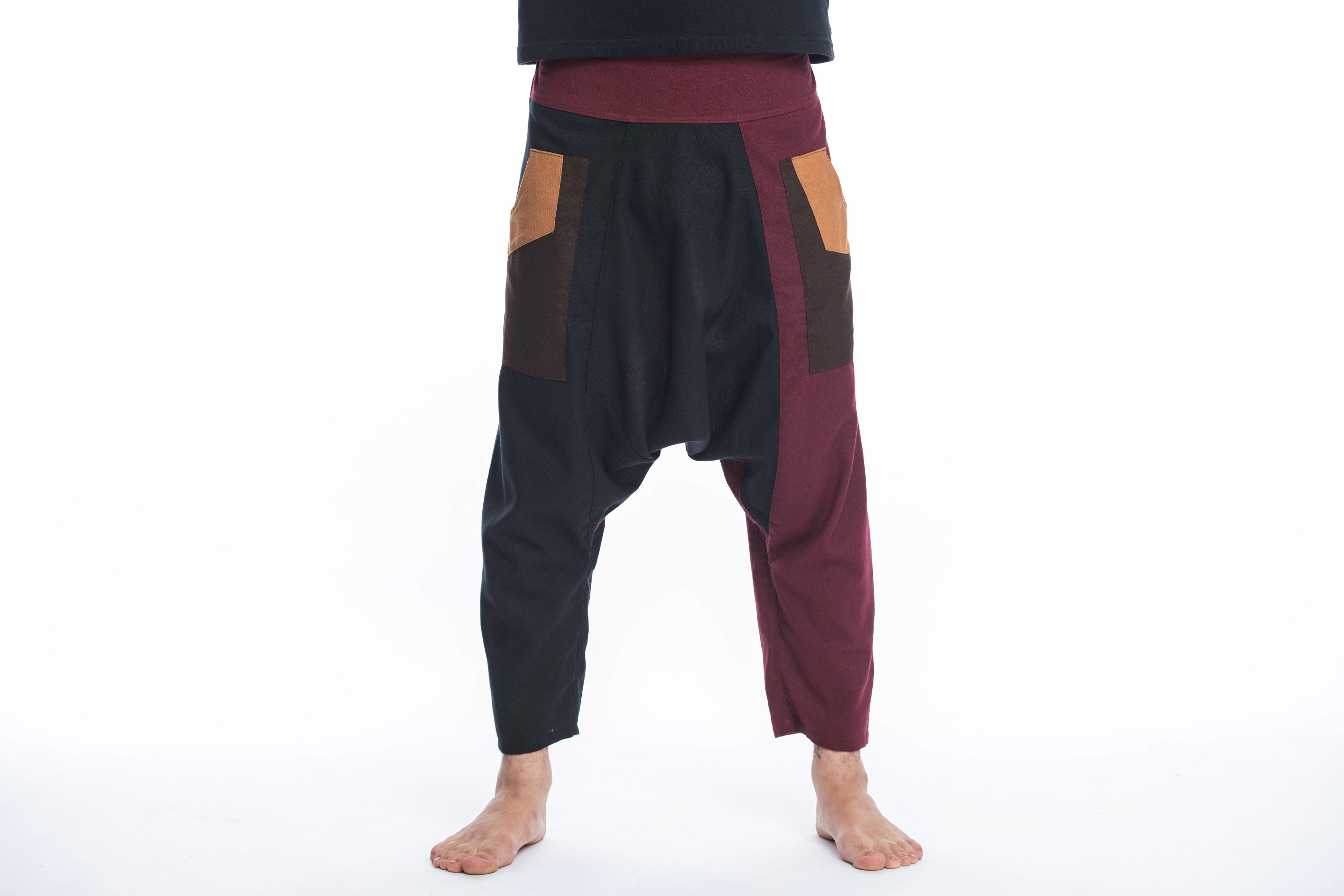Patchwork Cotton Men's Harem Pants in Black