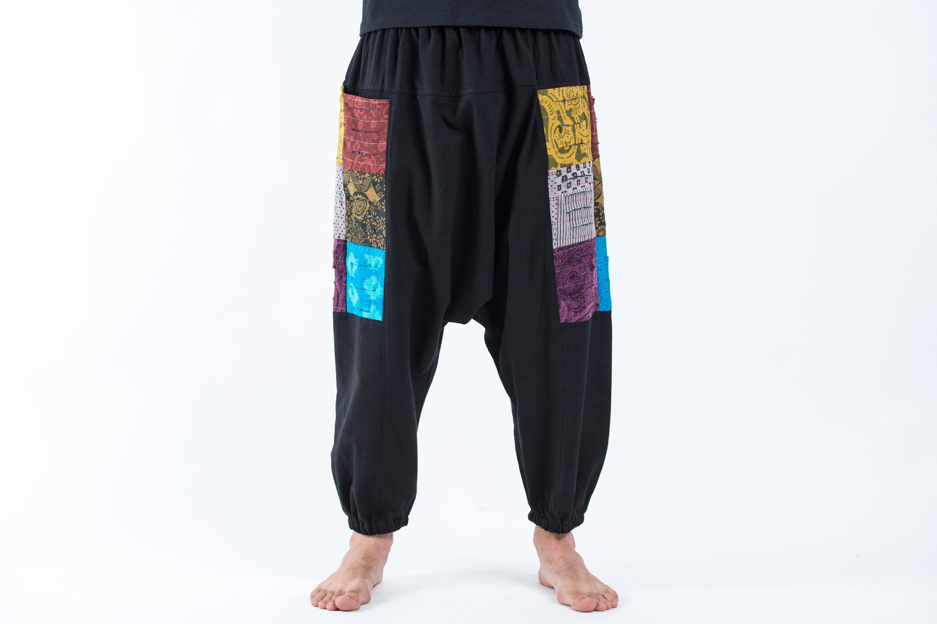 Ripped Patchwork Cotton Men's Harem Pants In Black