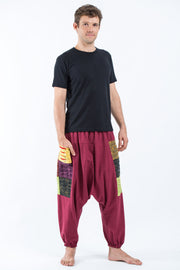 Ripped Patchwork Cotton Men's Harem Pants In Maroon