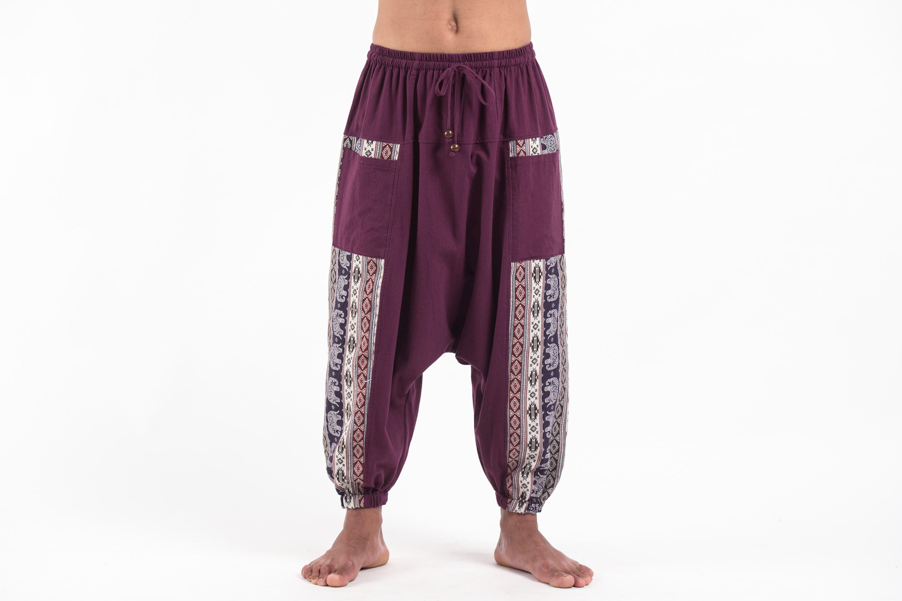 Elephant Aztec Cotton Men's Harem Pants in Purple