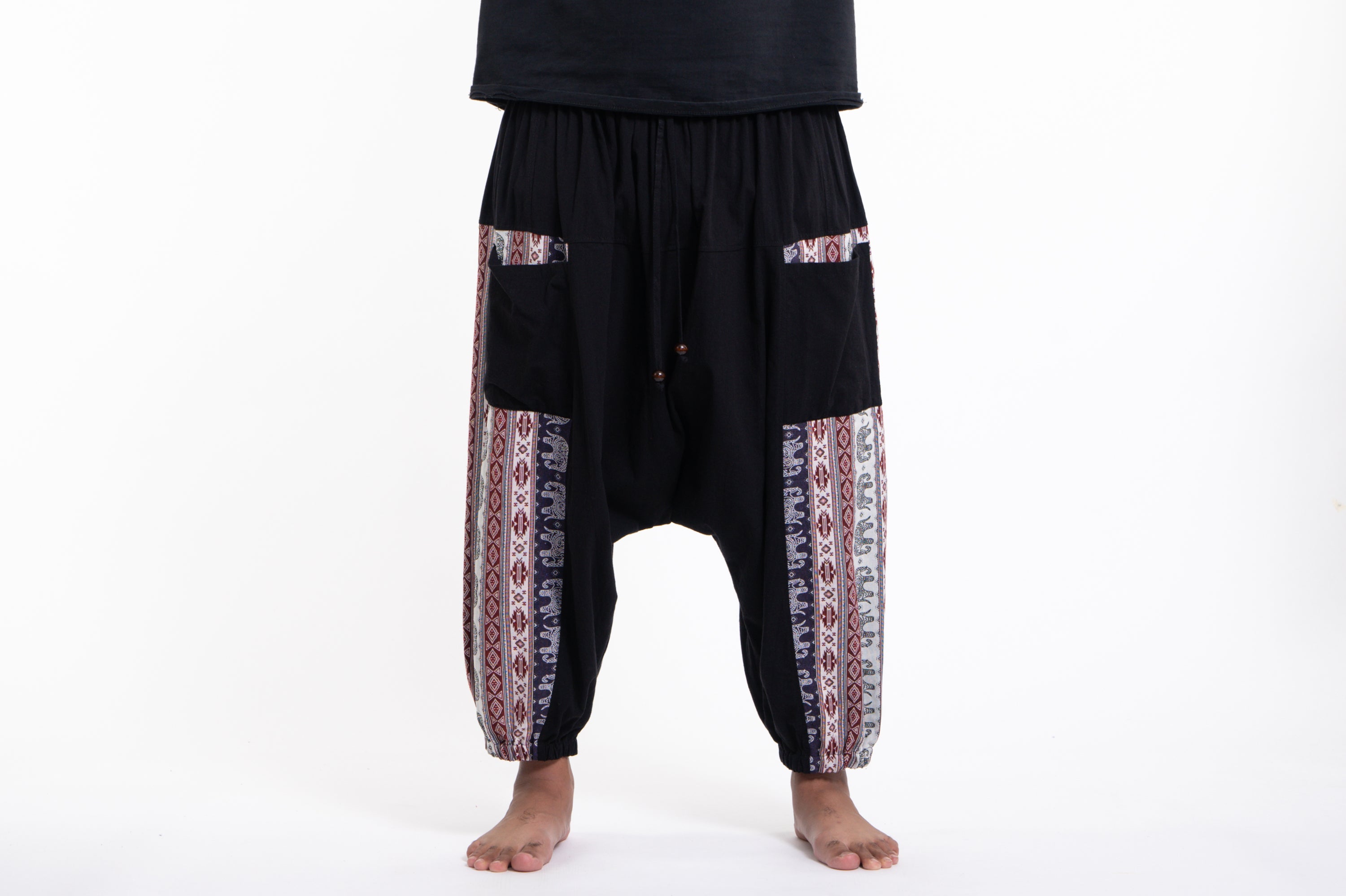 Plus Size Elephant Aztec Cotton Men's Harem Pants in Black