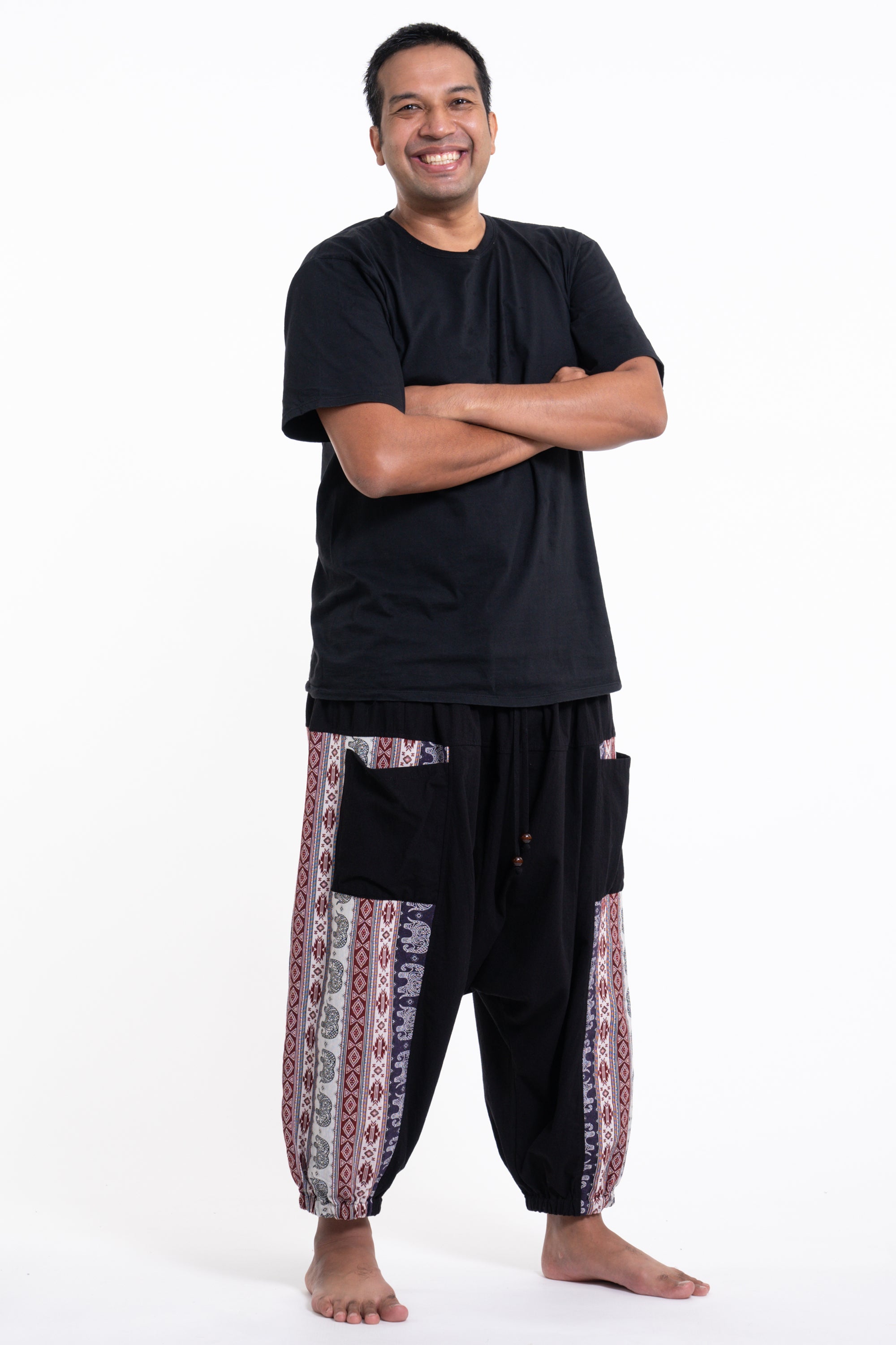 Plus Size Elephant Aztec Cotton Men's Harem Pants in Black