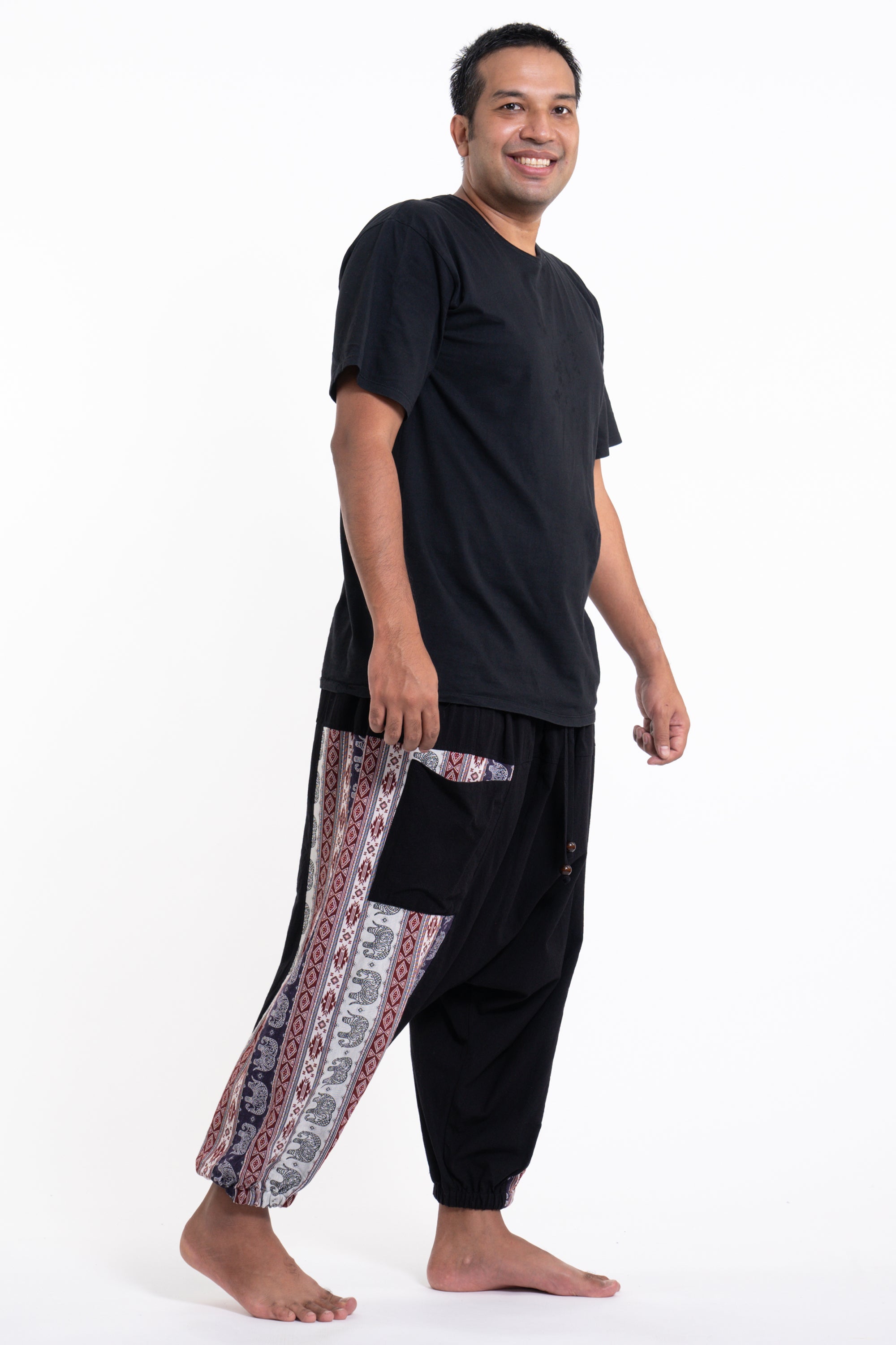 Plus Size Elephant Aztec Cotton Men's Harem Pants in Black
