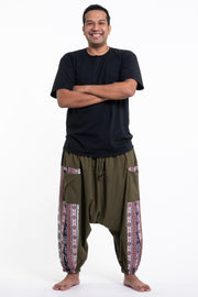 Plus Size Elephant Aztec Cotton Men's Harem Pants in Green
