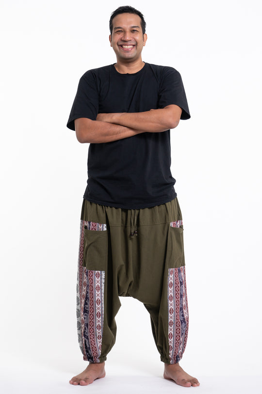 Plus Size Elephant Aztec Cotton Men's Harem Pants in Green