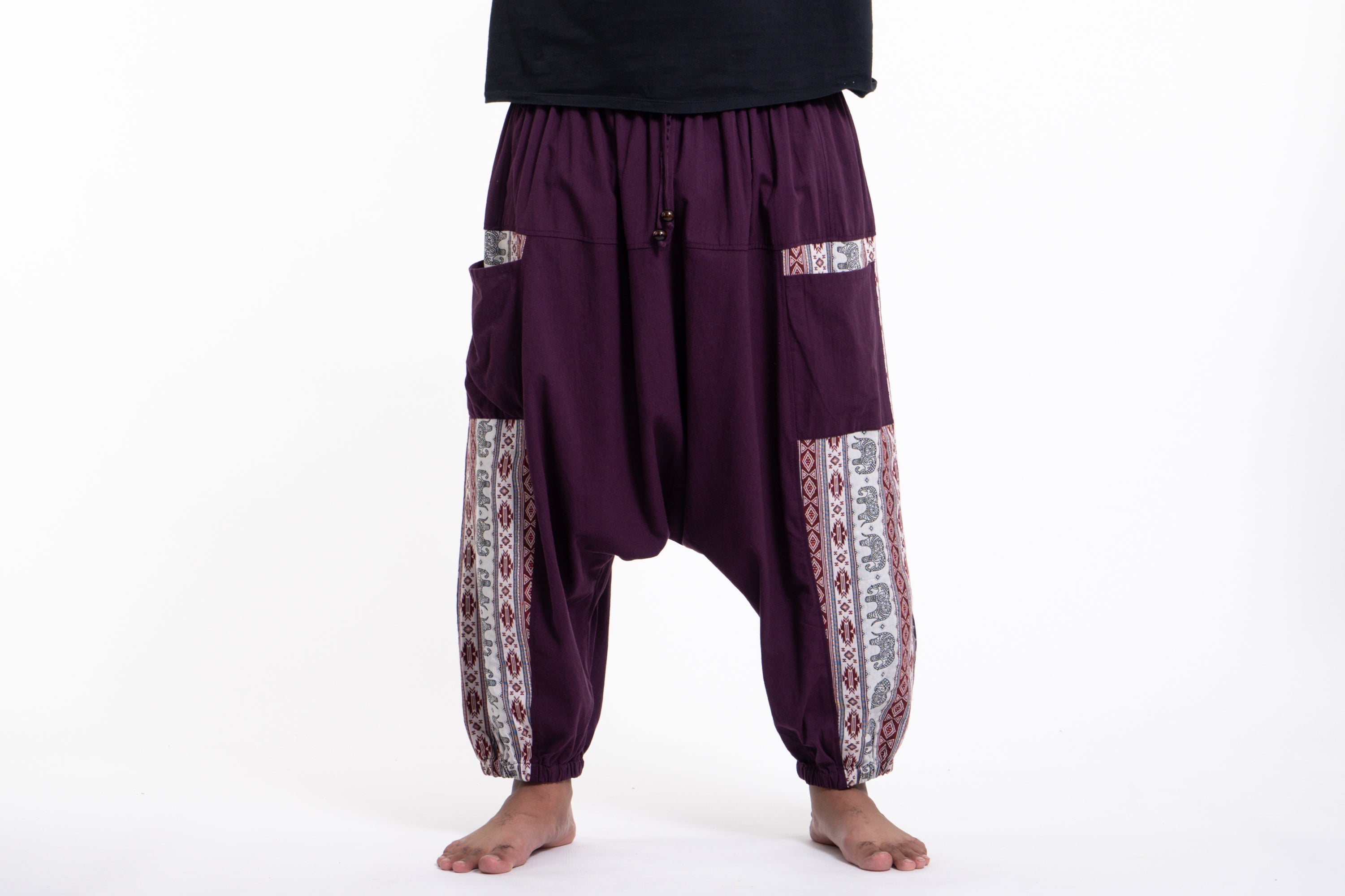 Plus Size Elephant Aztec Cotton Men's Harem Pants in Purple