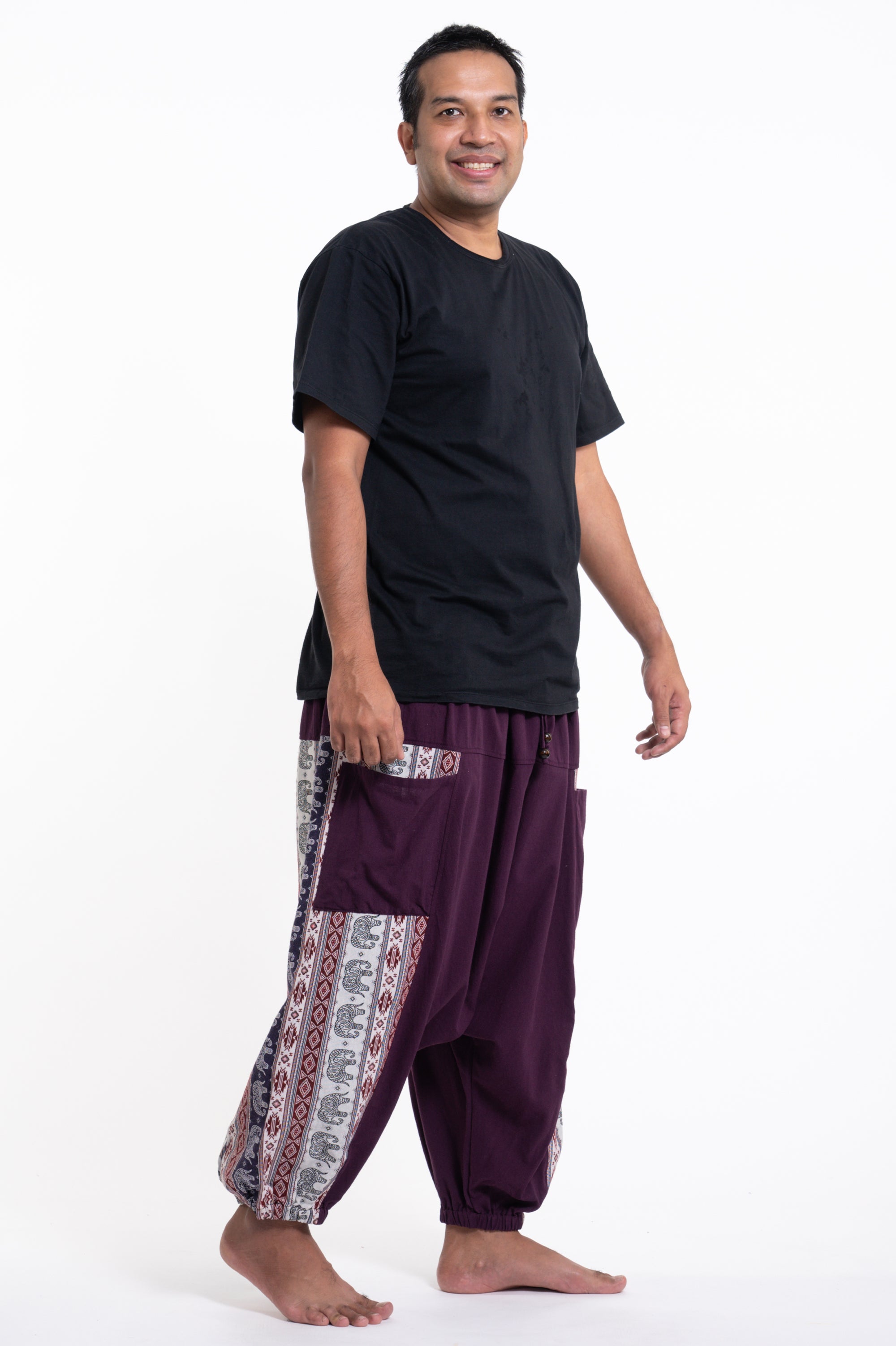 Plus Size Elephant Aztec Cotton Men's Harem Pants in Purple