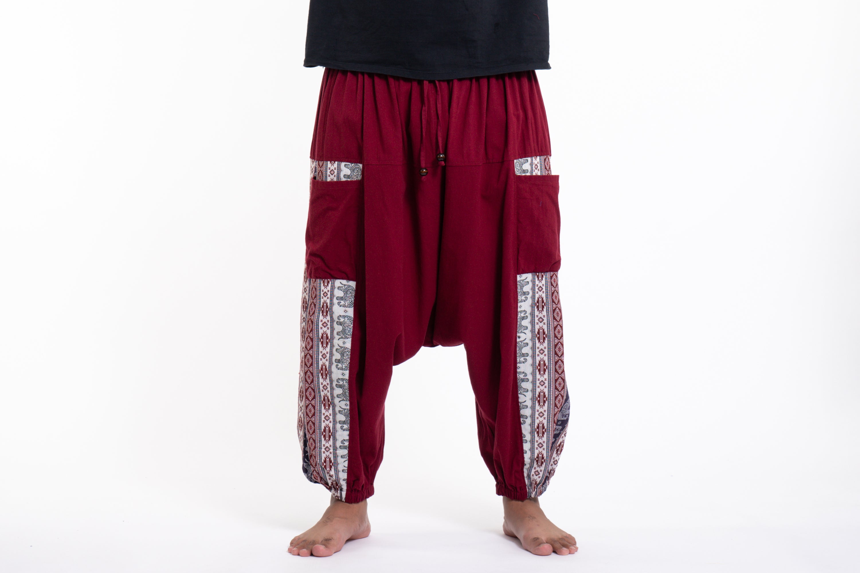 Plus Size Elephant Aztec Cotton Men's Harem Pants in Red