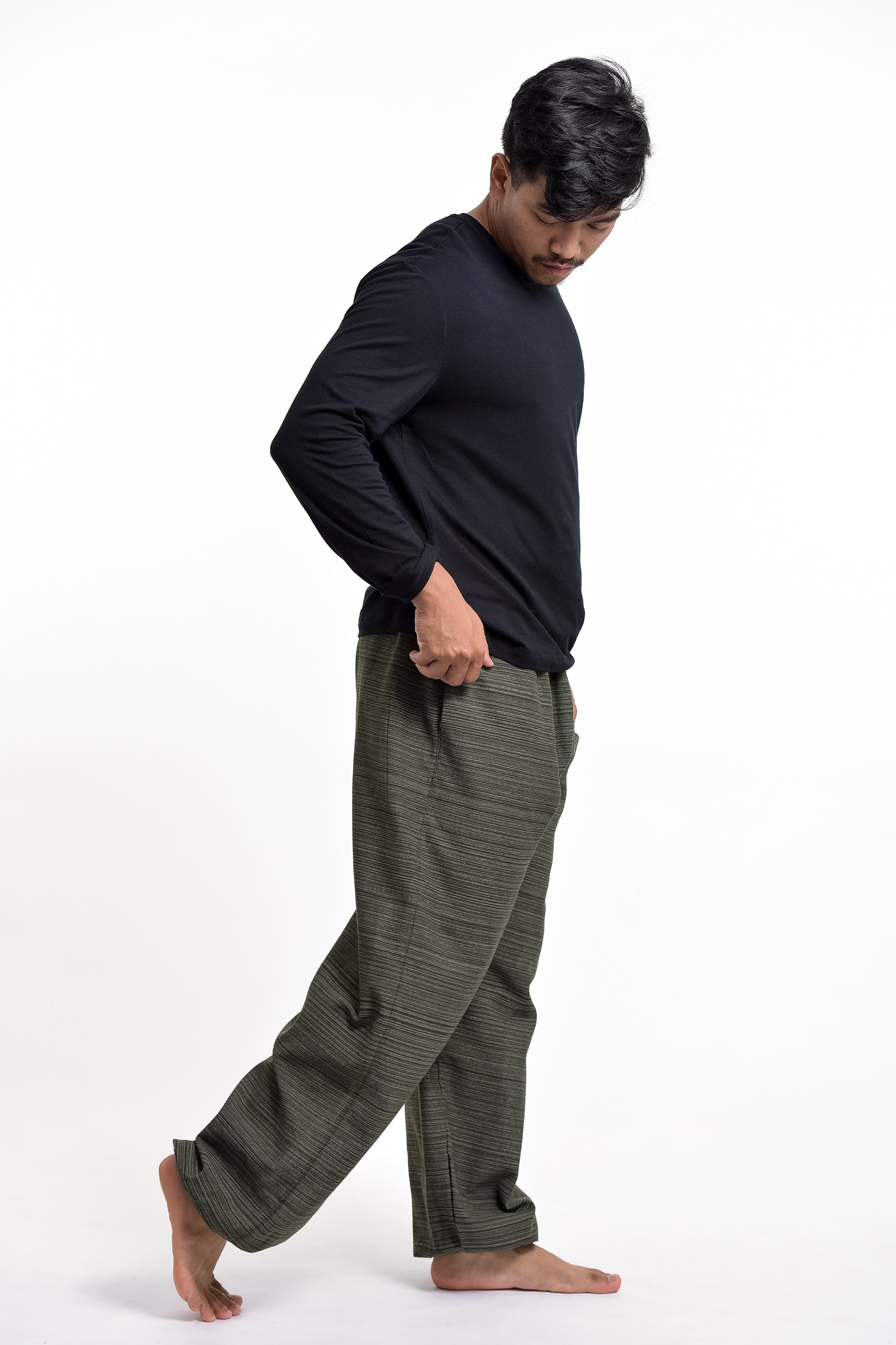 Drawstring Pinstripe Men's Pants in Green