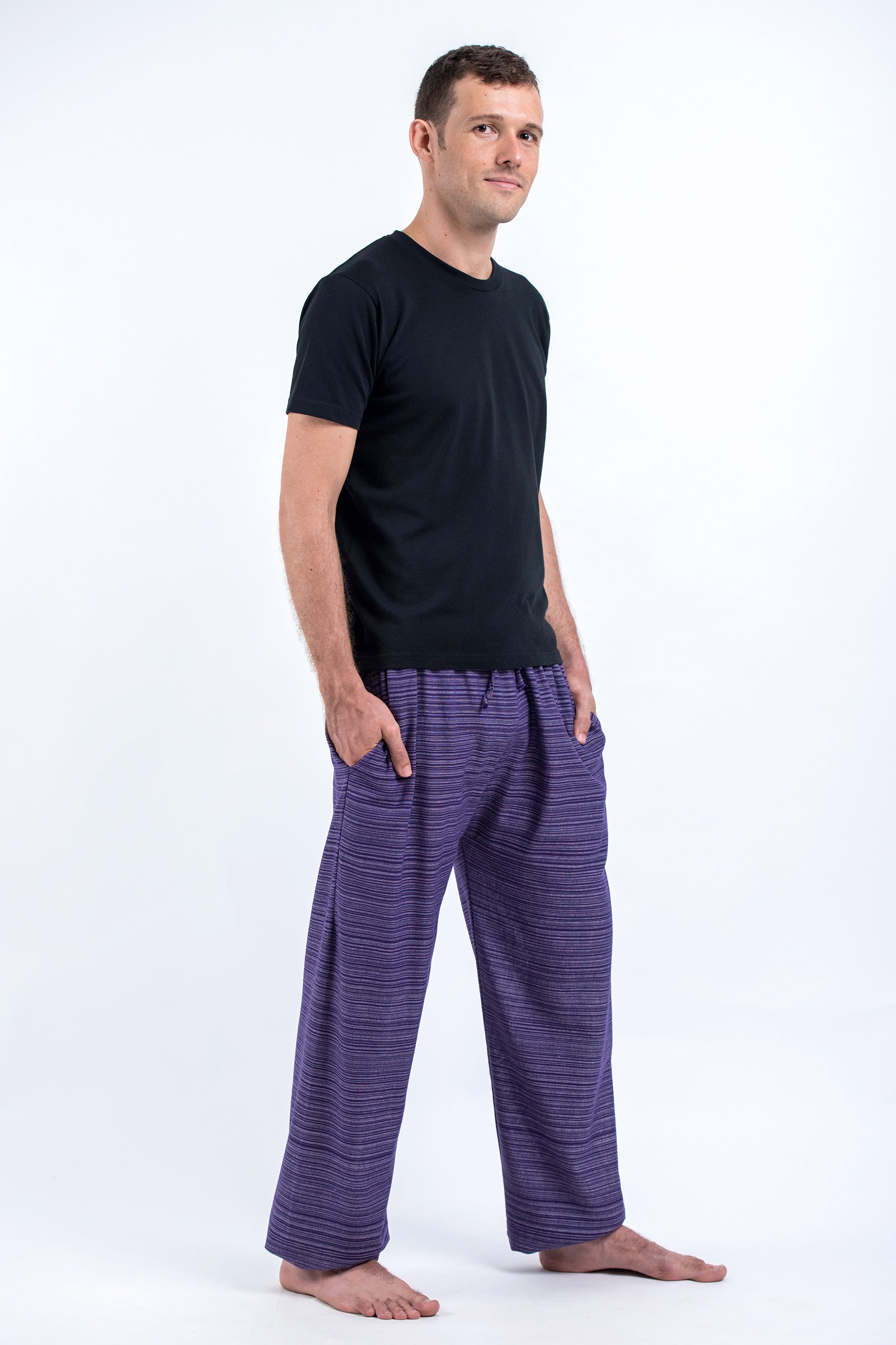 Drawstring Pinstripe Men's Pants in Violet