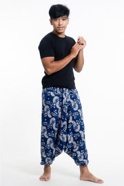 Fan Prints Men's Low Cut Cotton Harem Pants in Indigo