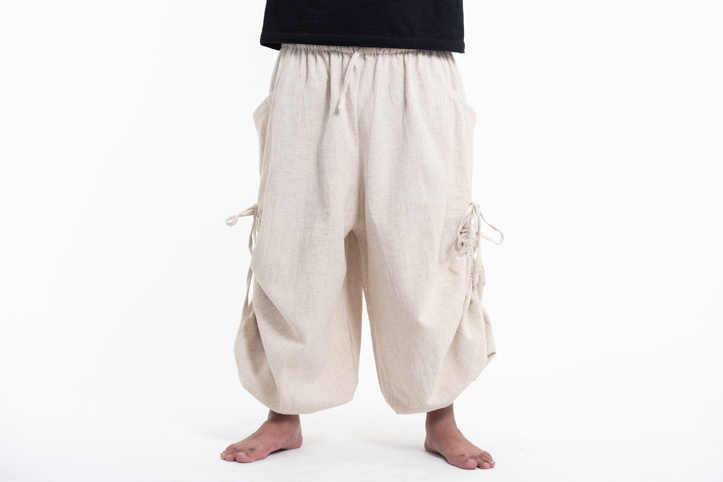 Plus Size Men's Ribbed Hemp Cotton Linen Blend Pants in Natural