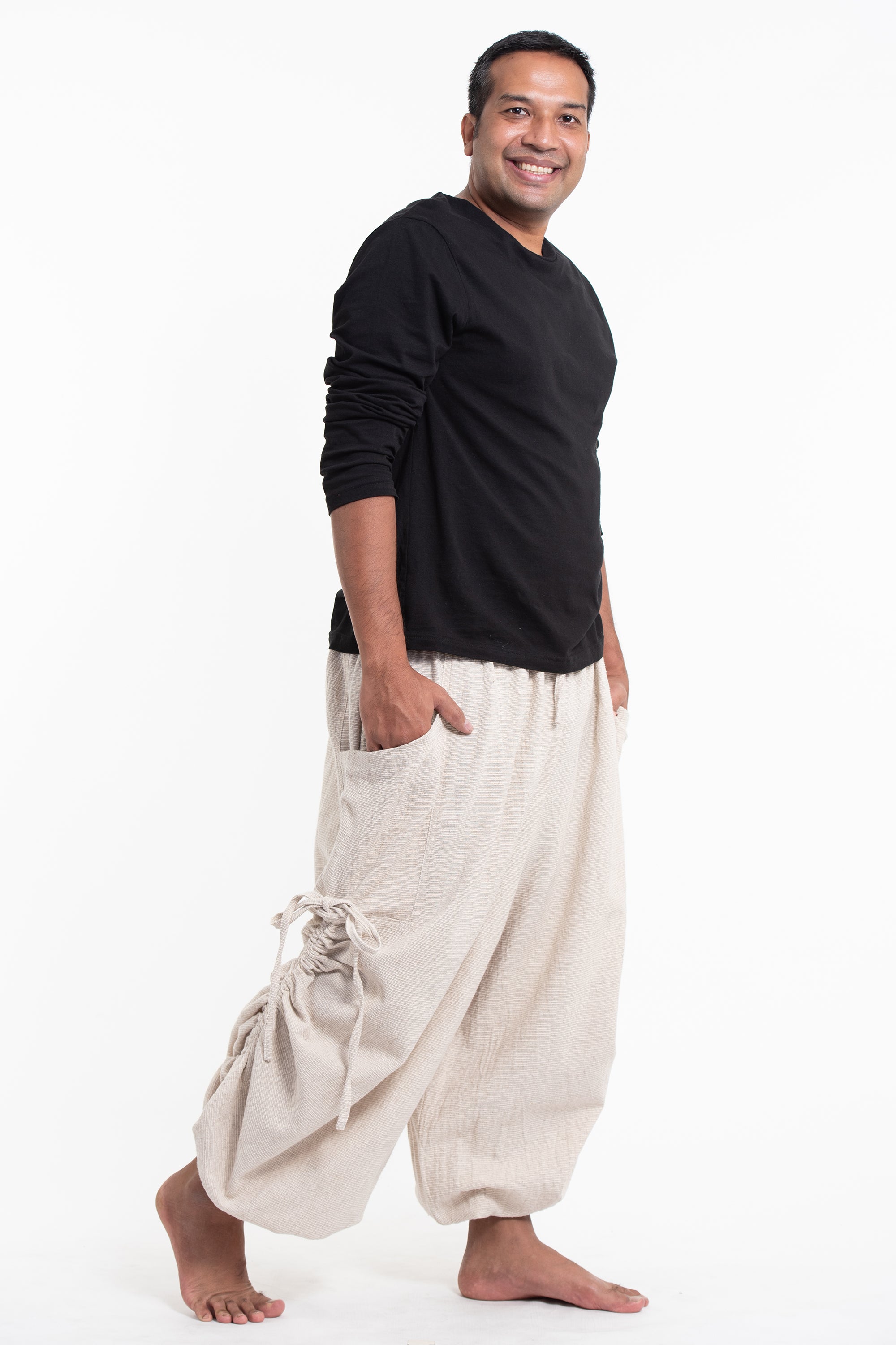 Plus Size Men's Ribbed Hemp Cotton Linen Blend Pants in Natural