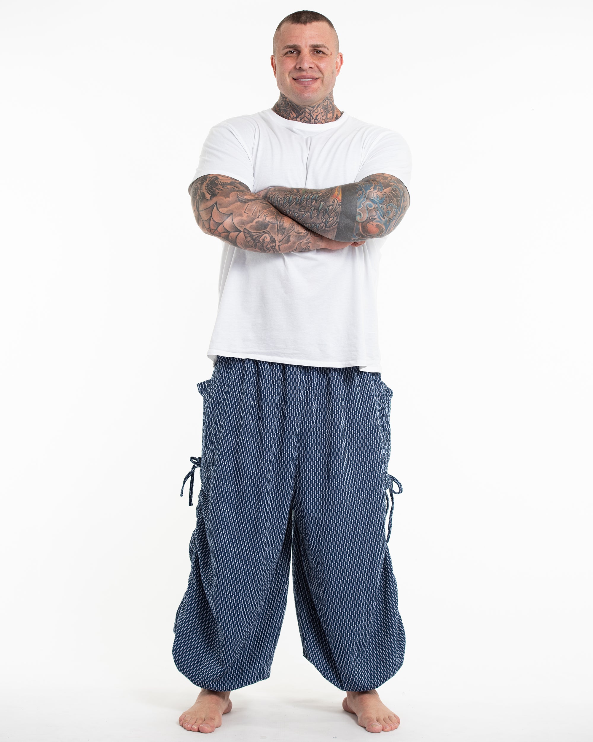 Plus Size Men's Ribbed Cotton Pants in Navy