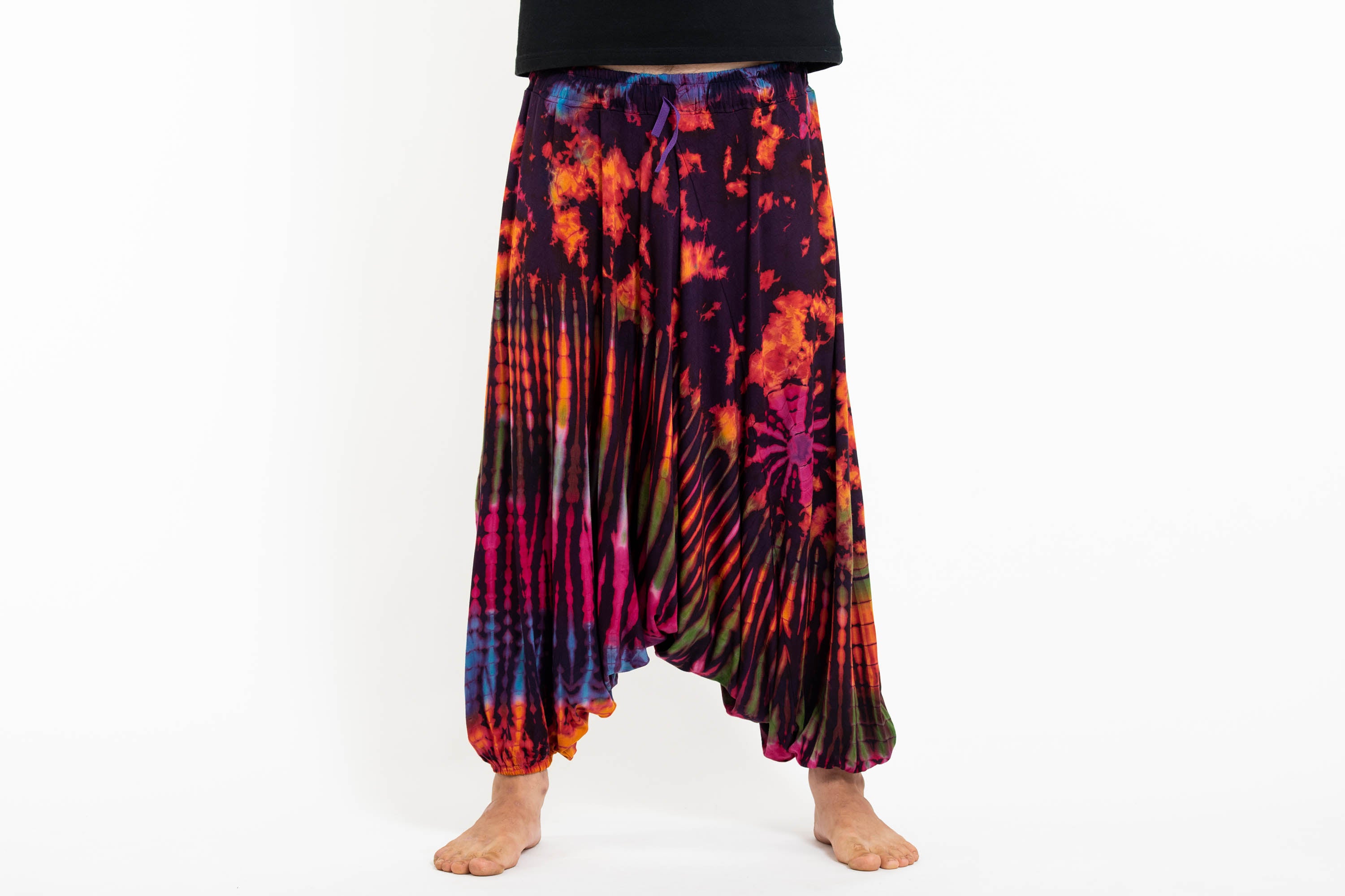 Soft Flex Mens Tie Dye Low Cut Harem Pants in in Purple