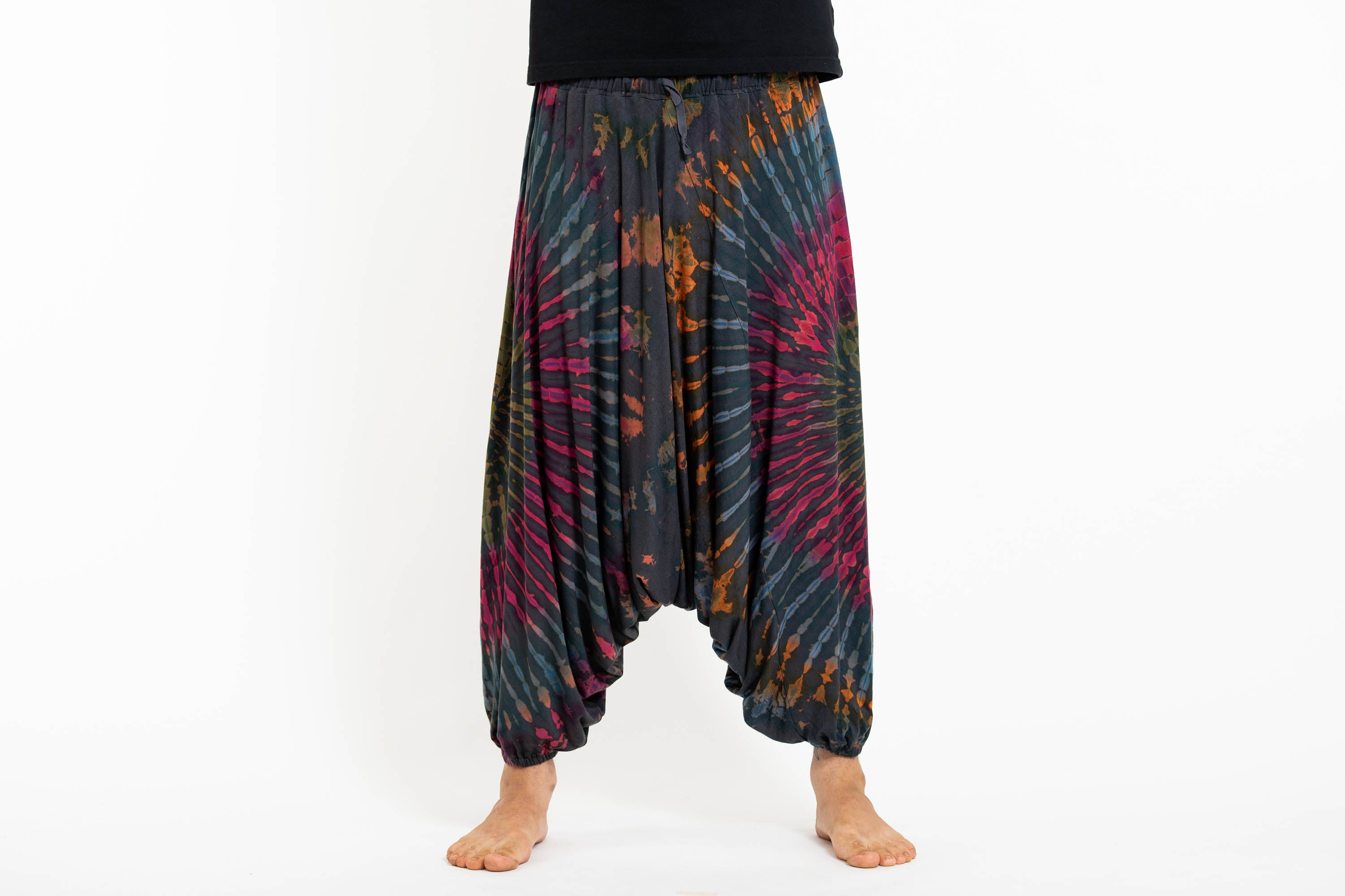 Soft Flex Mens Tie Dye Low Cut Harem Pants in Gray