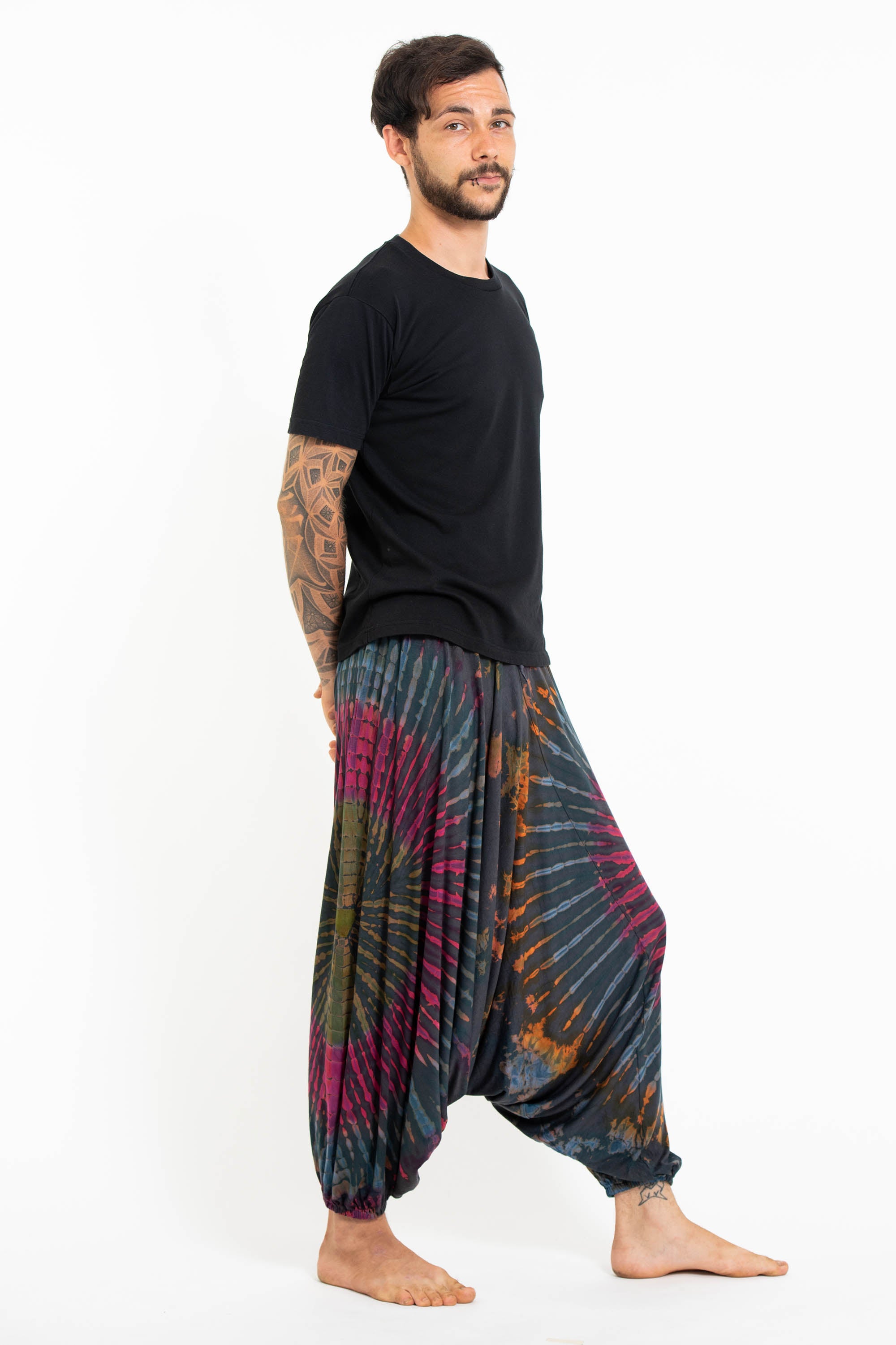 Soft Flex Mens Tie Dye Low Cut Harem Pants in Gray