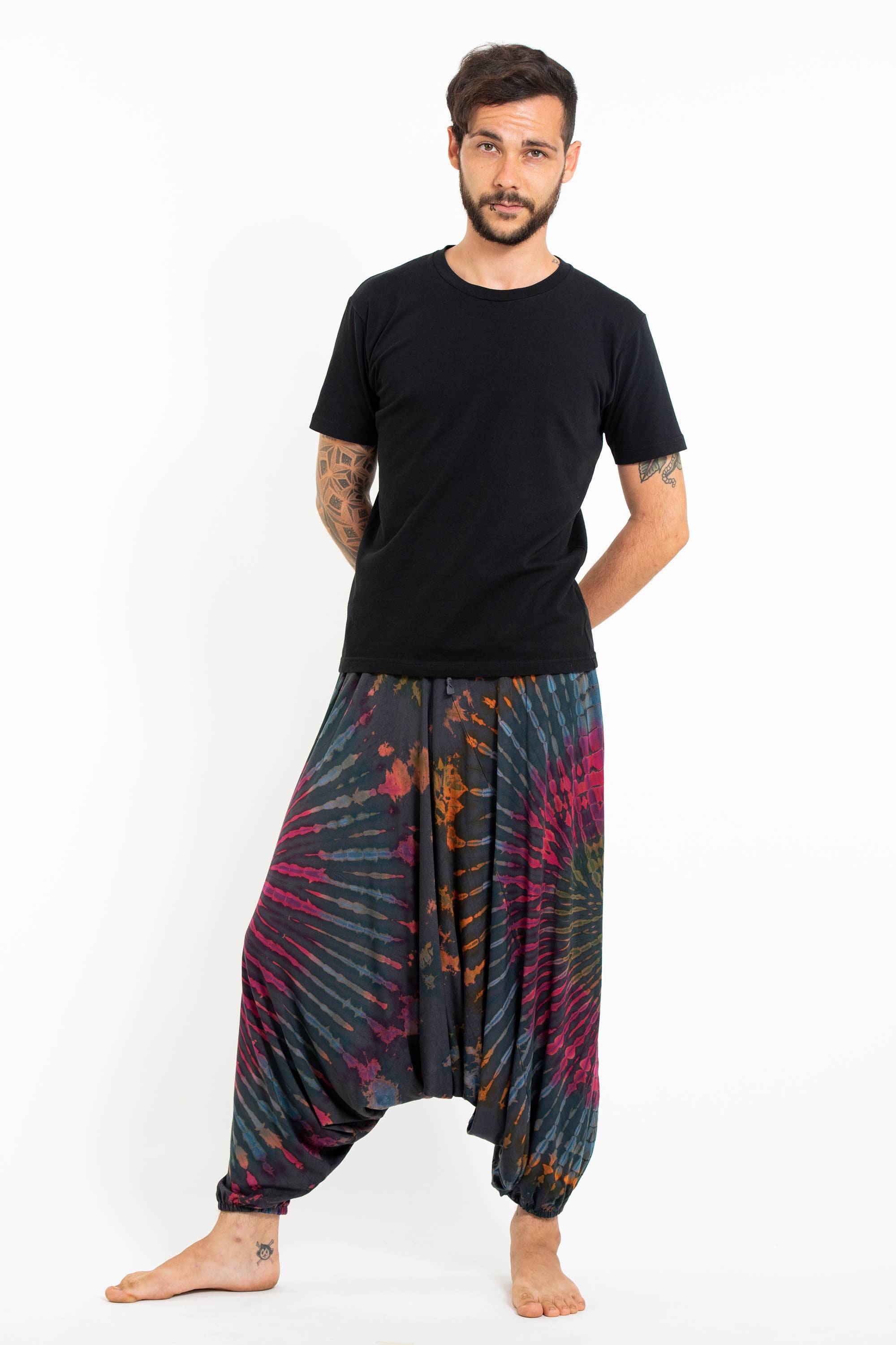 Soft Flex Mens Tie Dye Low Cut Harem Pants in Gray