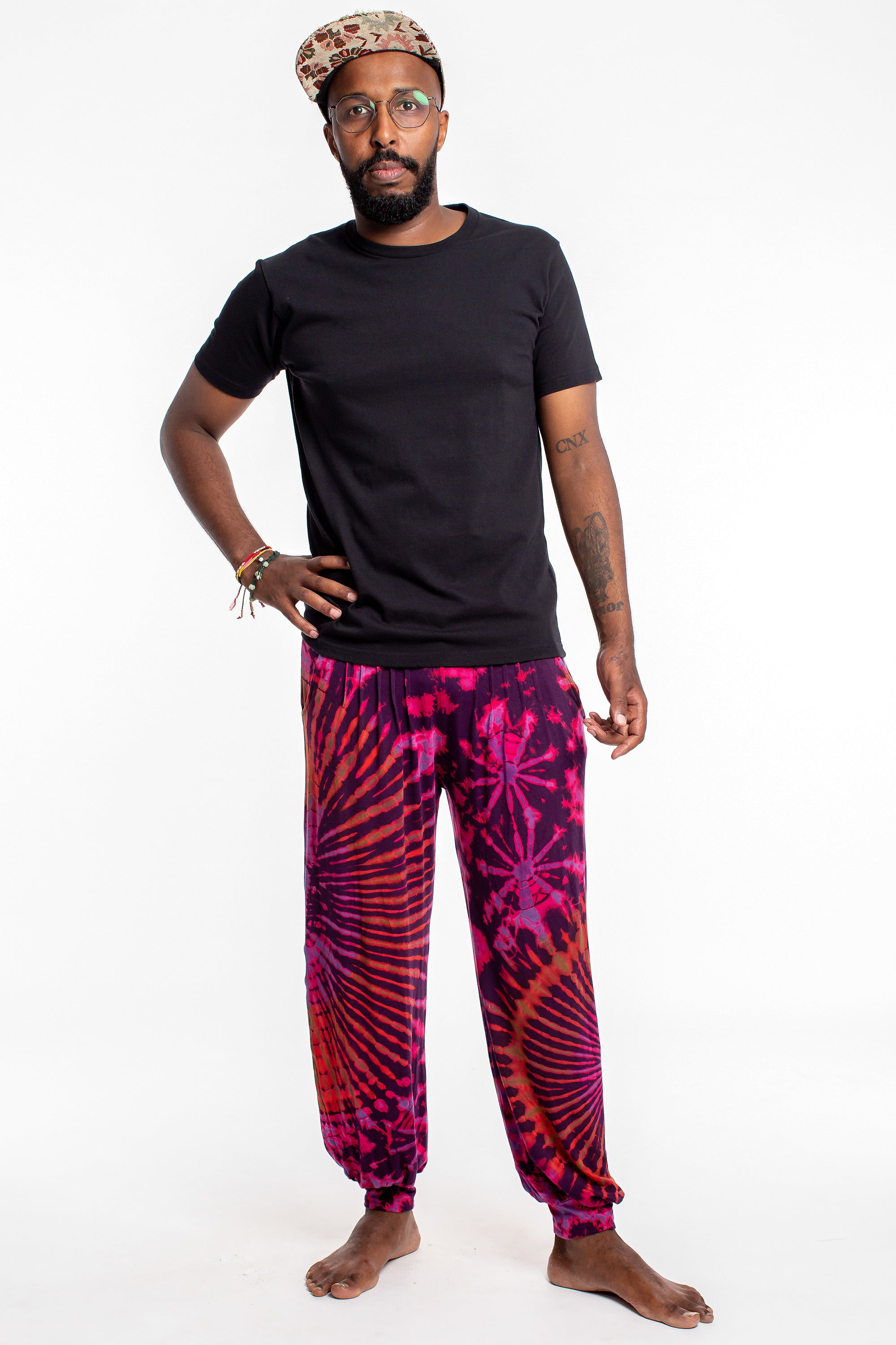 Soft Flex Mens Tie Dye Harem Pants in Magenta