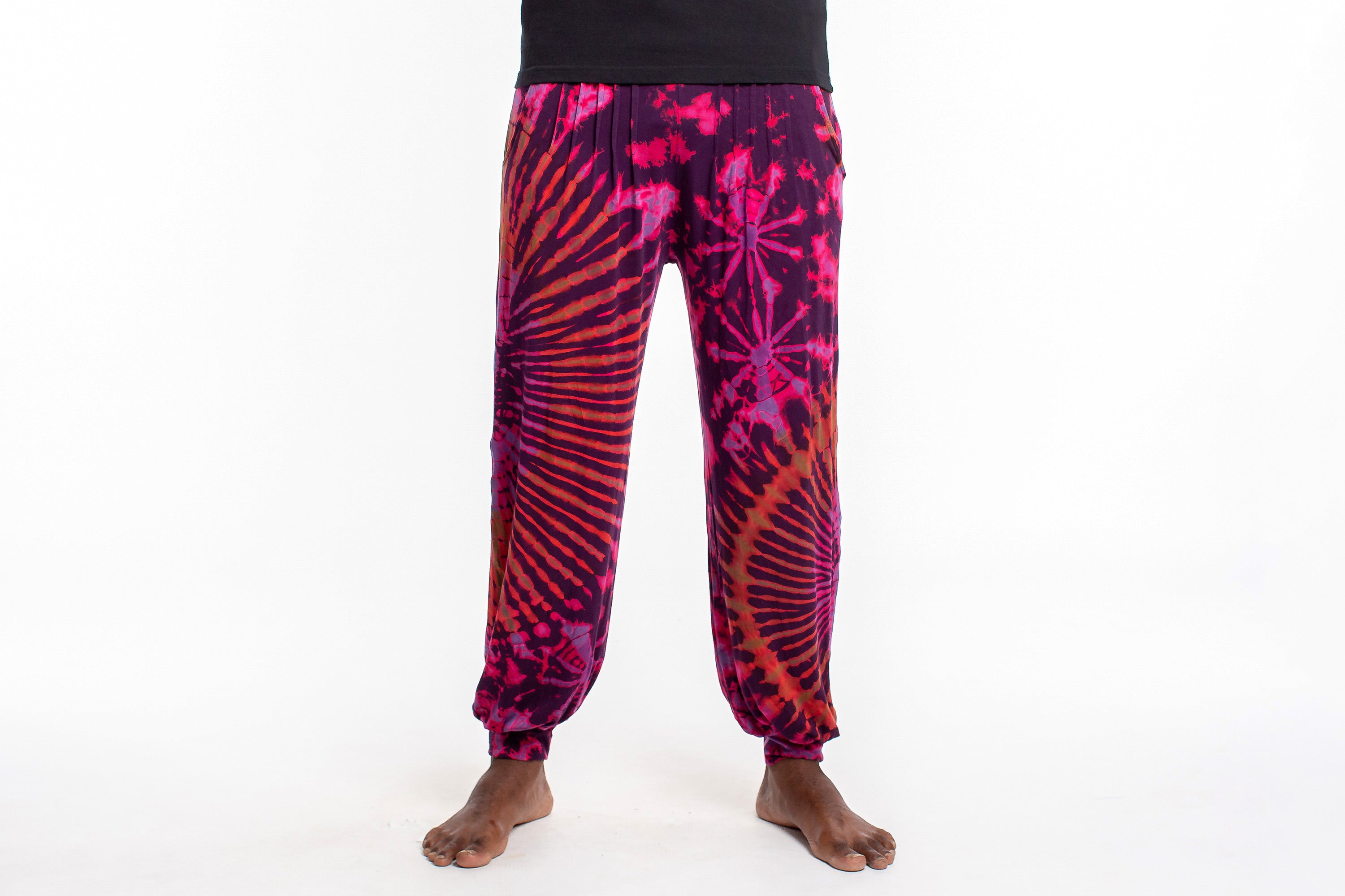Soft Flex Mens Tie Dye Harem Pants in Magenta