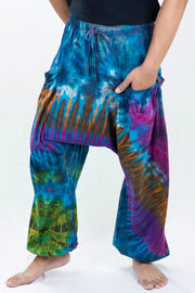 Tie Dye Cotton Men Harem Pants in Blue Magenta