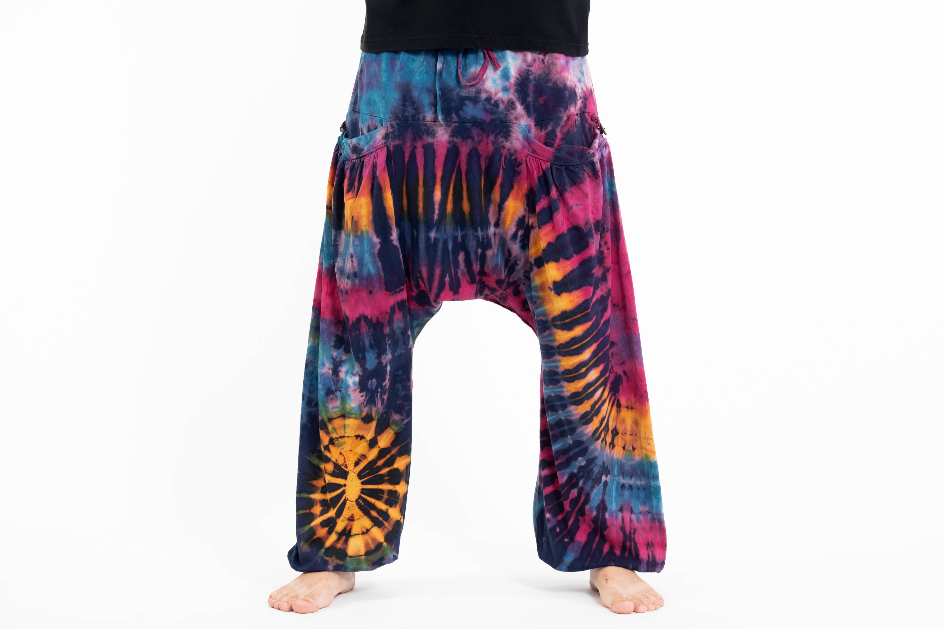 Tie Dye Cotton Men Harem Pants in Blue Pink