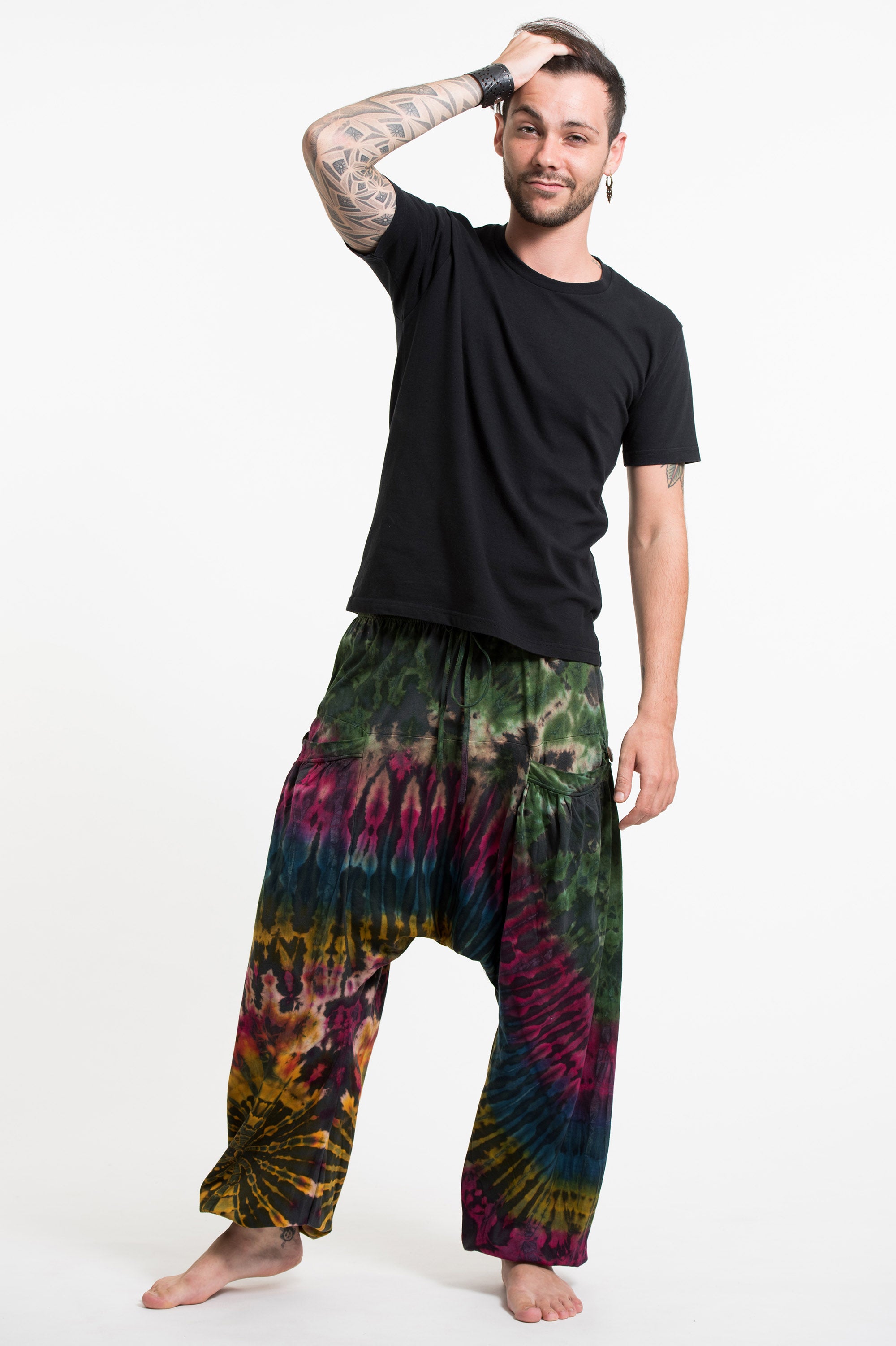 Tie Dye Cotton Men Harem Pants in Festival Gray