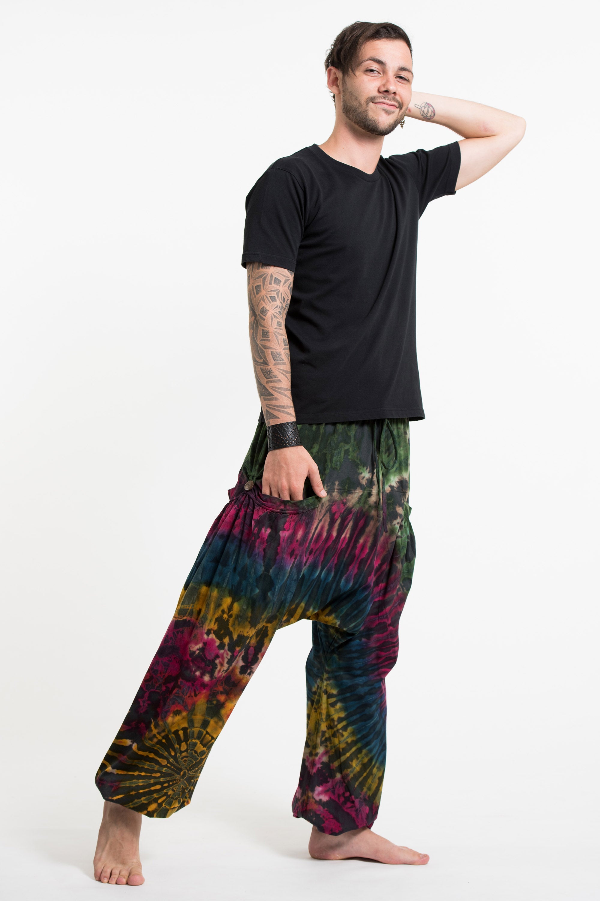 Tie Dye Cotton Men Harem Pants in Festival Gray