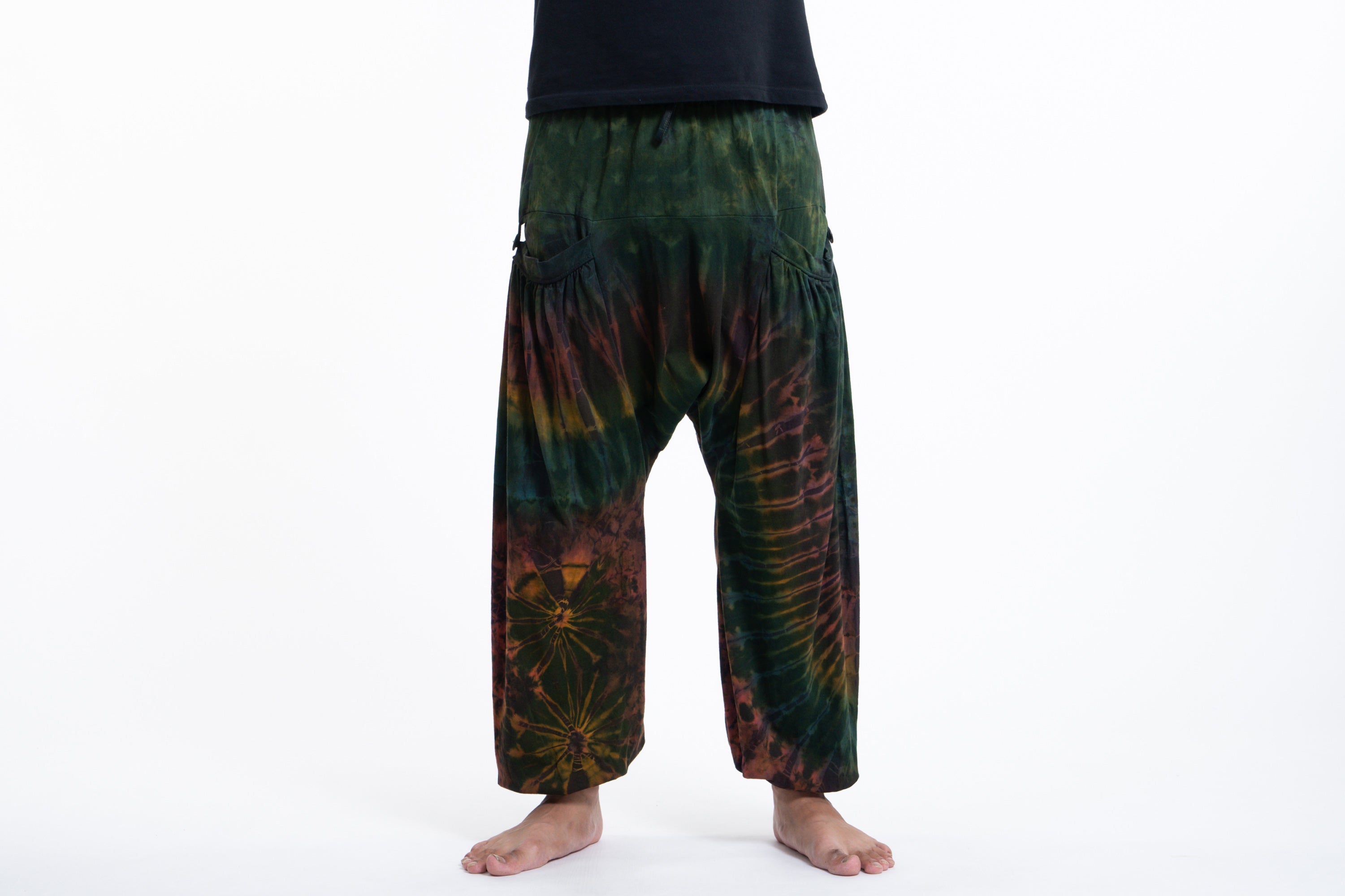 Tie Dye Cotton Men Harem Pants in Green Maroon