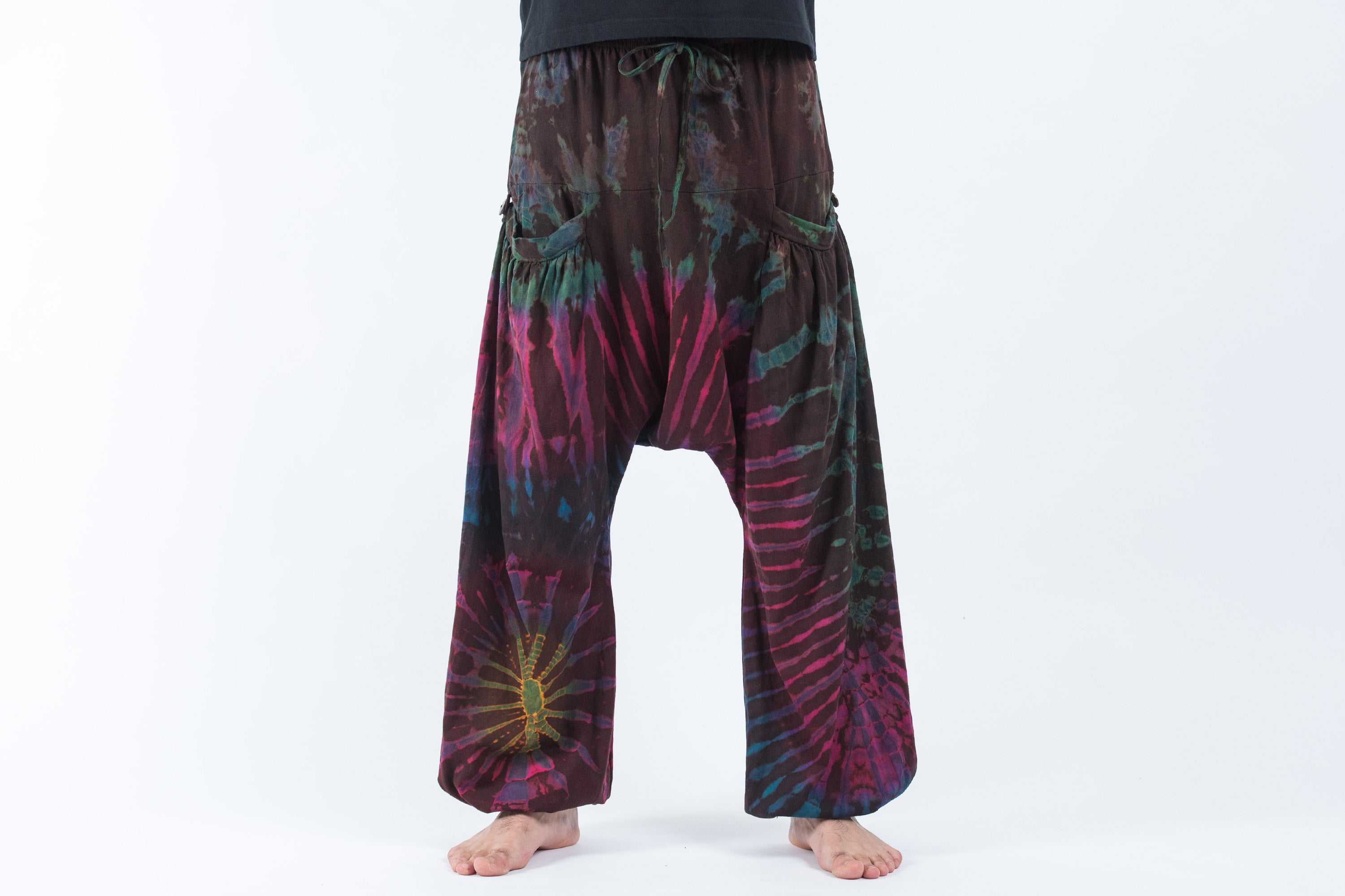 Tie Dye Cotton Men Harem Pants in Maroon Brown