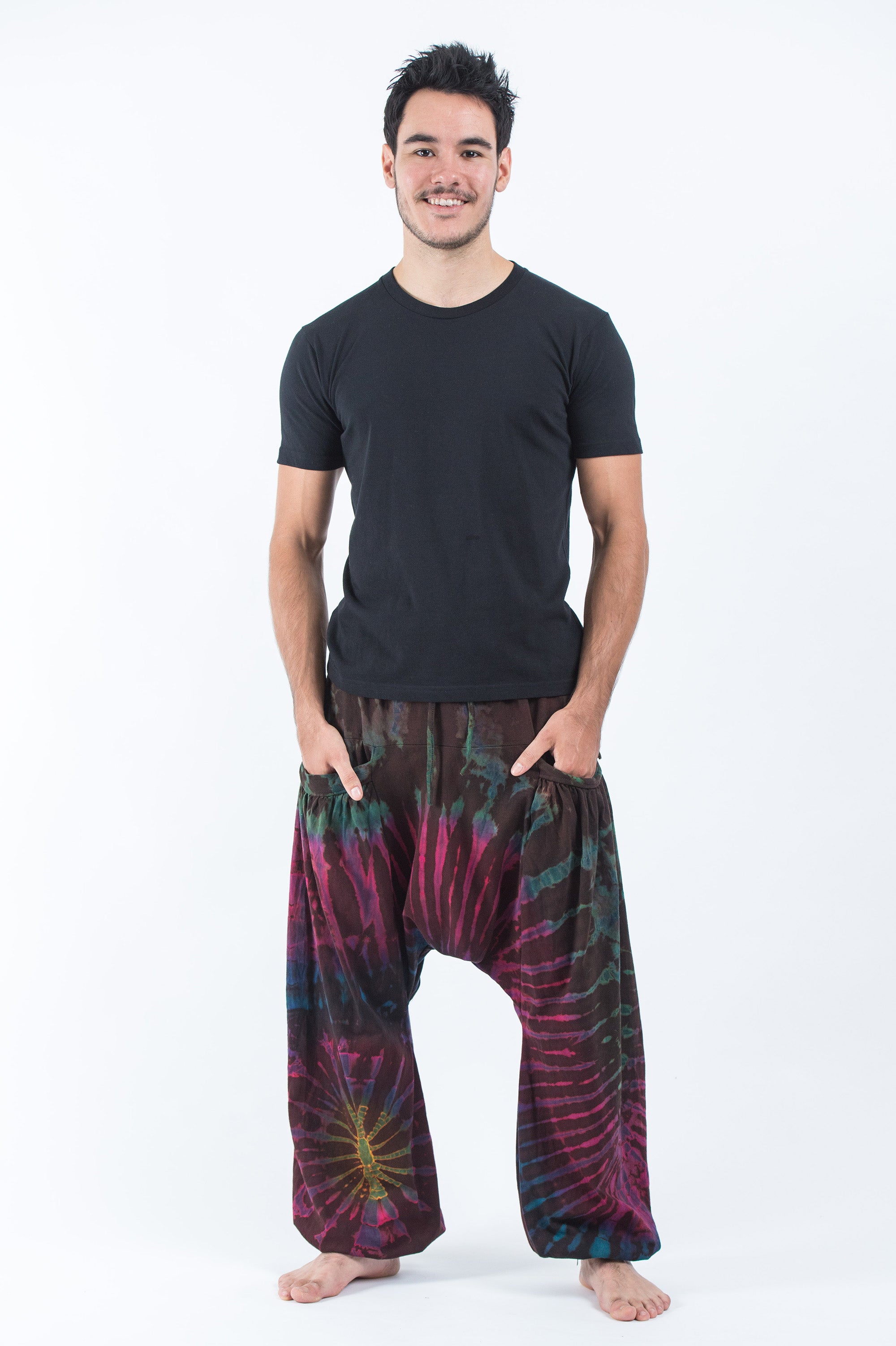 Tie Dye Cotton Men Harem Pants in Maroon Brown