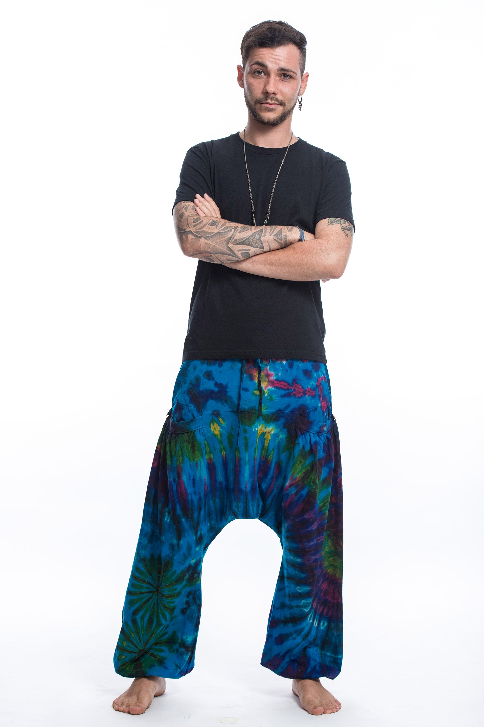 Tie Dye Cotton Men Harem Pants in Ocean Blue