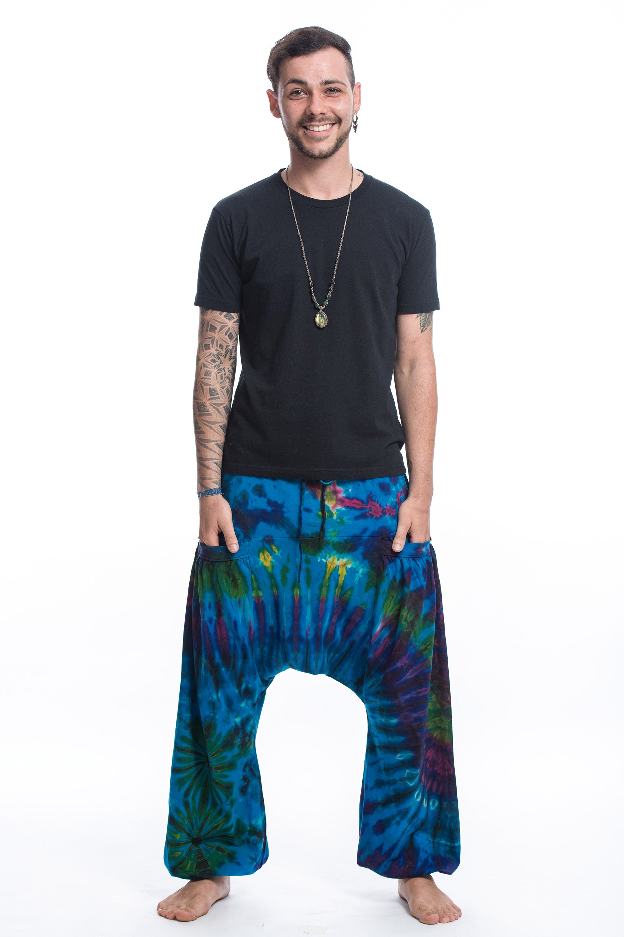 Tie Dye Cotton Men Harem Pants in Ocean Blue